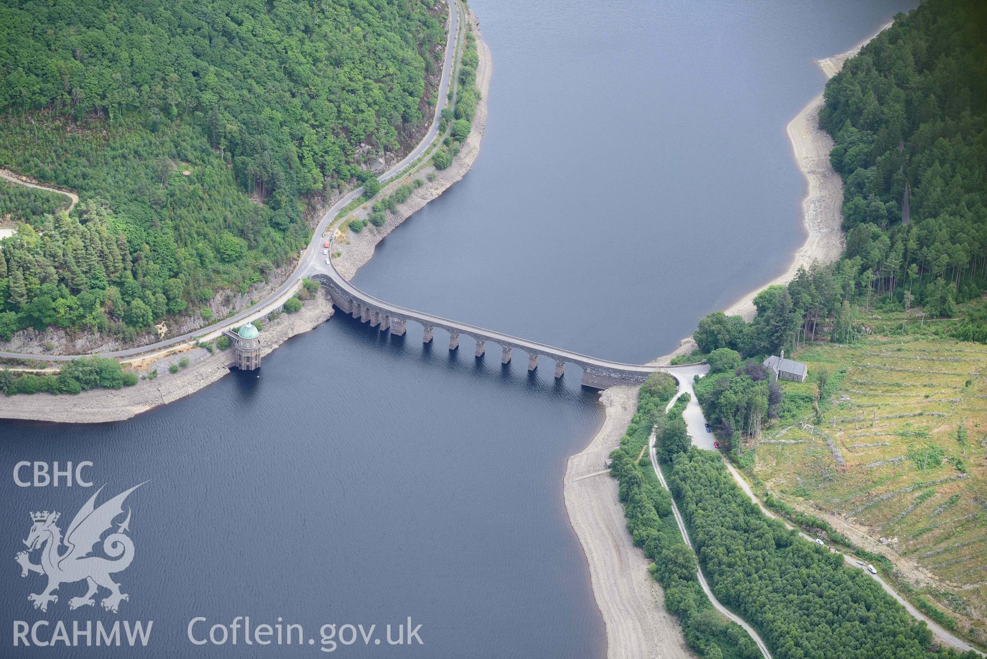 RCAHMW colour oblique aerial photograph of Garreg Ddu dam taken on 9 July 2018 by Toby Driver