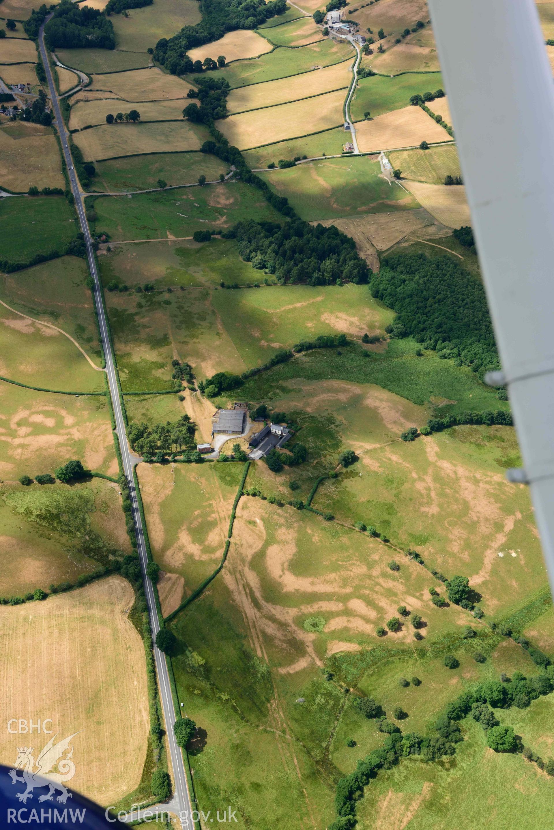 RCAHMW colour oblique aerial photograph of Elan aqueduct parchmarks at Dulas taken on 9 July 2018 by Toby Driver