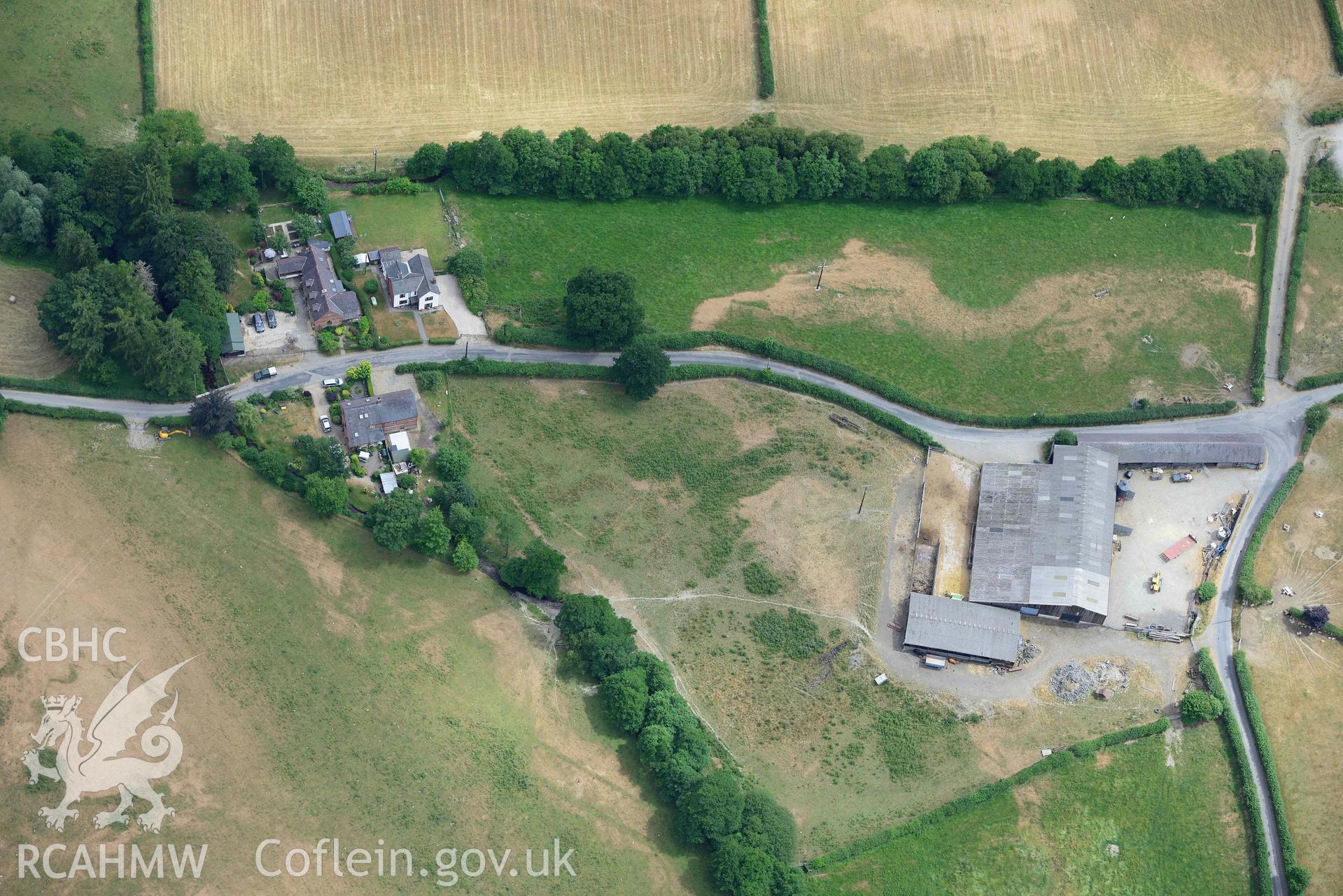 RCAHMW colour oblique aerial photograph of Wenallt Barn enclosures taken on 9 July 2018 by Toby Driver