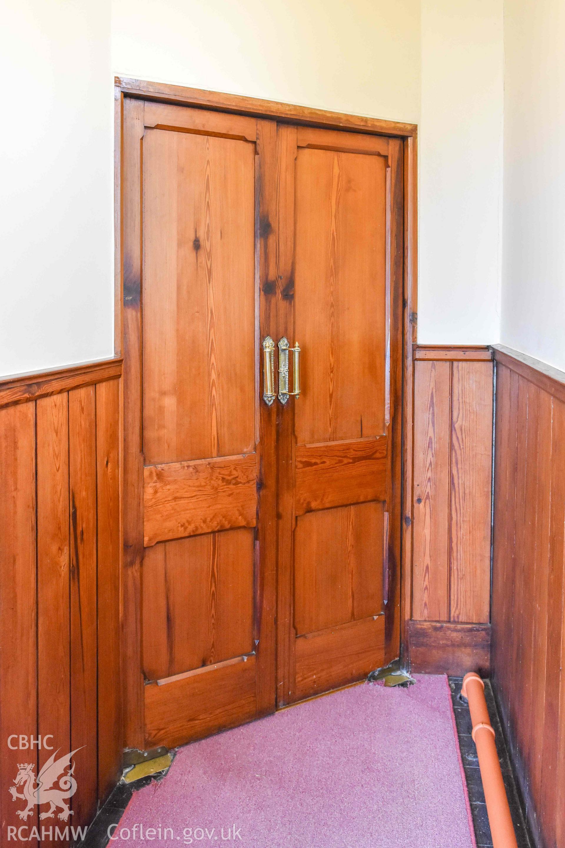 Ebeneser Methodist Chapel - View of a door on the mezzanine floor, taken from South