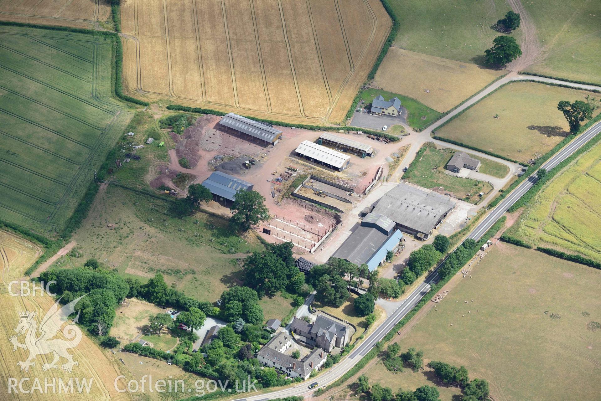 RCAHMW colour oblique aerial photograph of Trebarried house and gardens taken on 9 July 2018 by Toby Driver