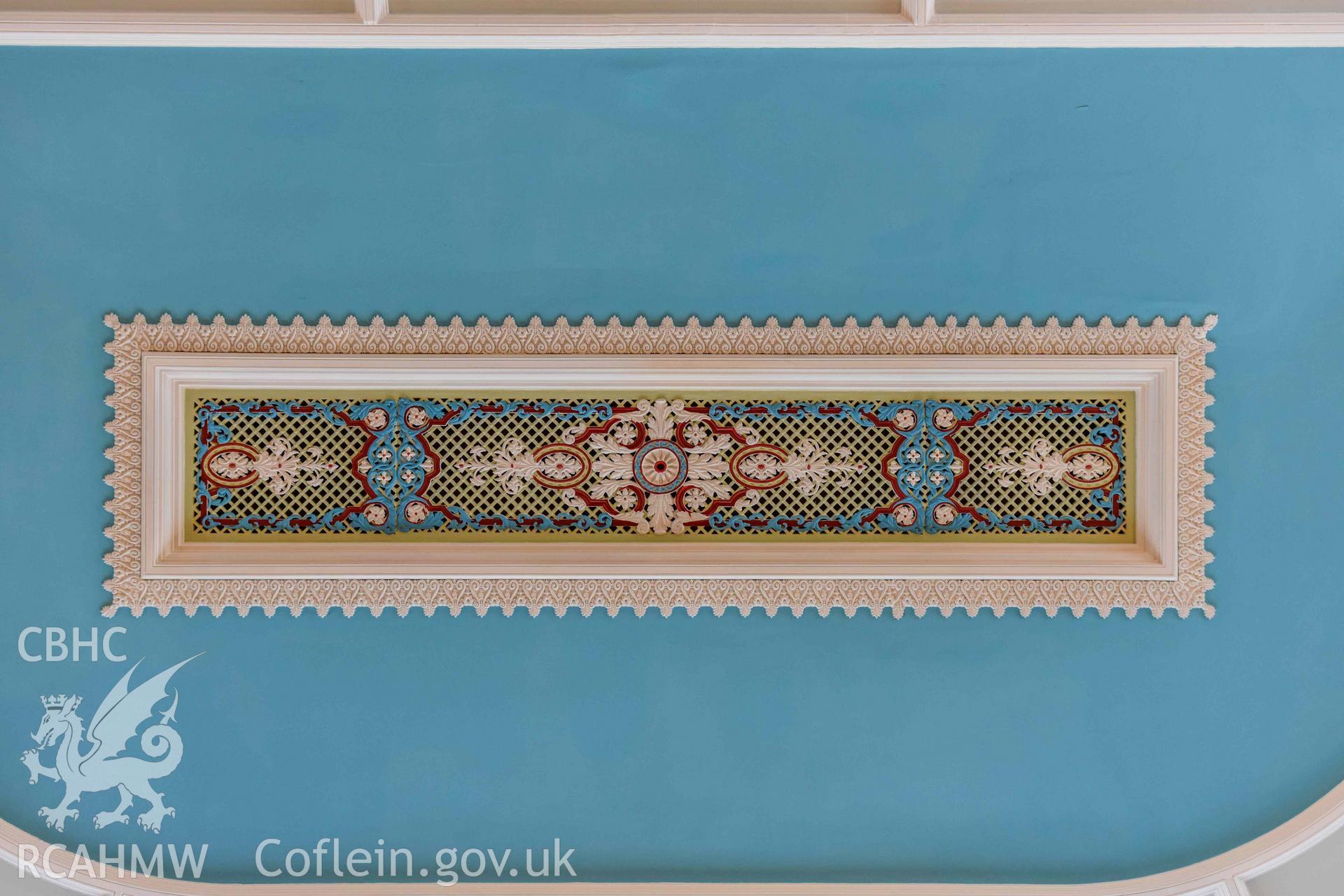 Salem Chapel - Internal, Detailed view of the decorated vent on the ceiling from below