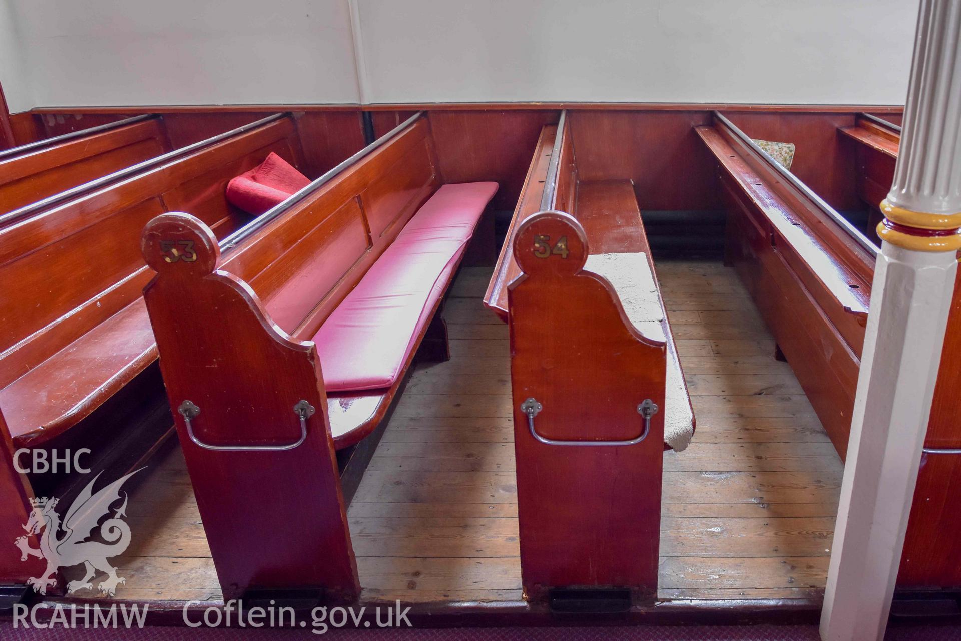 Tabernacl Welsh Independent Chapel - View of pews in the nave, taken from East