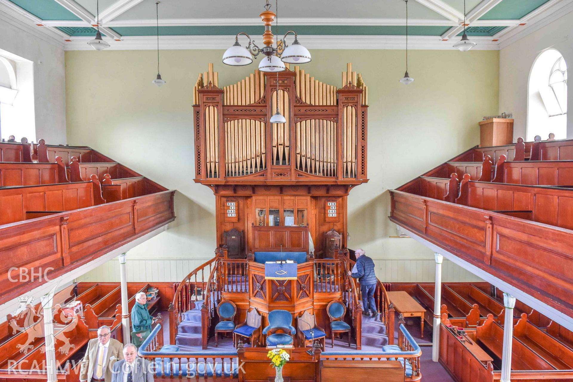 Tabernacl Welsh Independent Chapel - View of the communion table and pulpit, taken from South