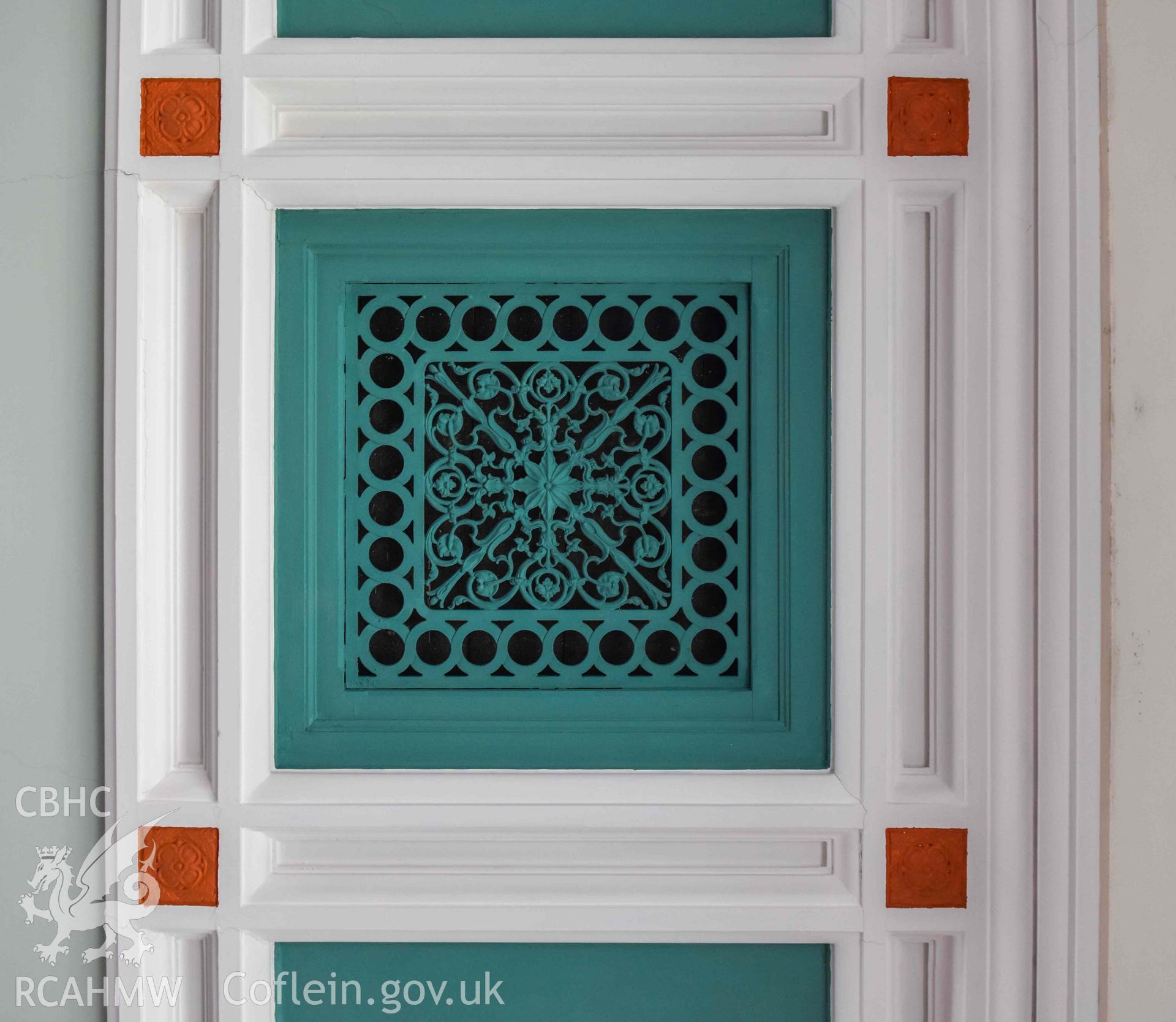 Tabernacl Welsh Independent Chapel - View of a vent in the chapel's ceiling, taken from below