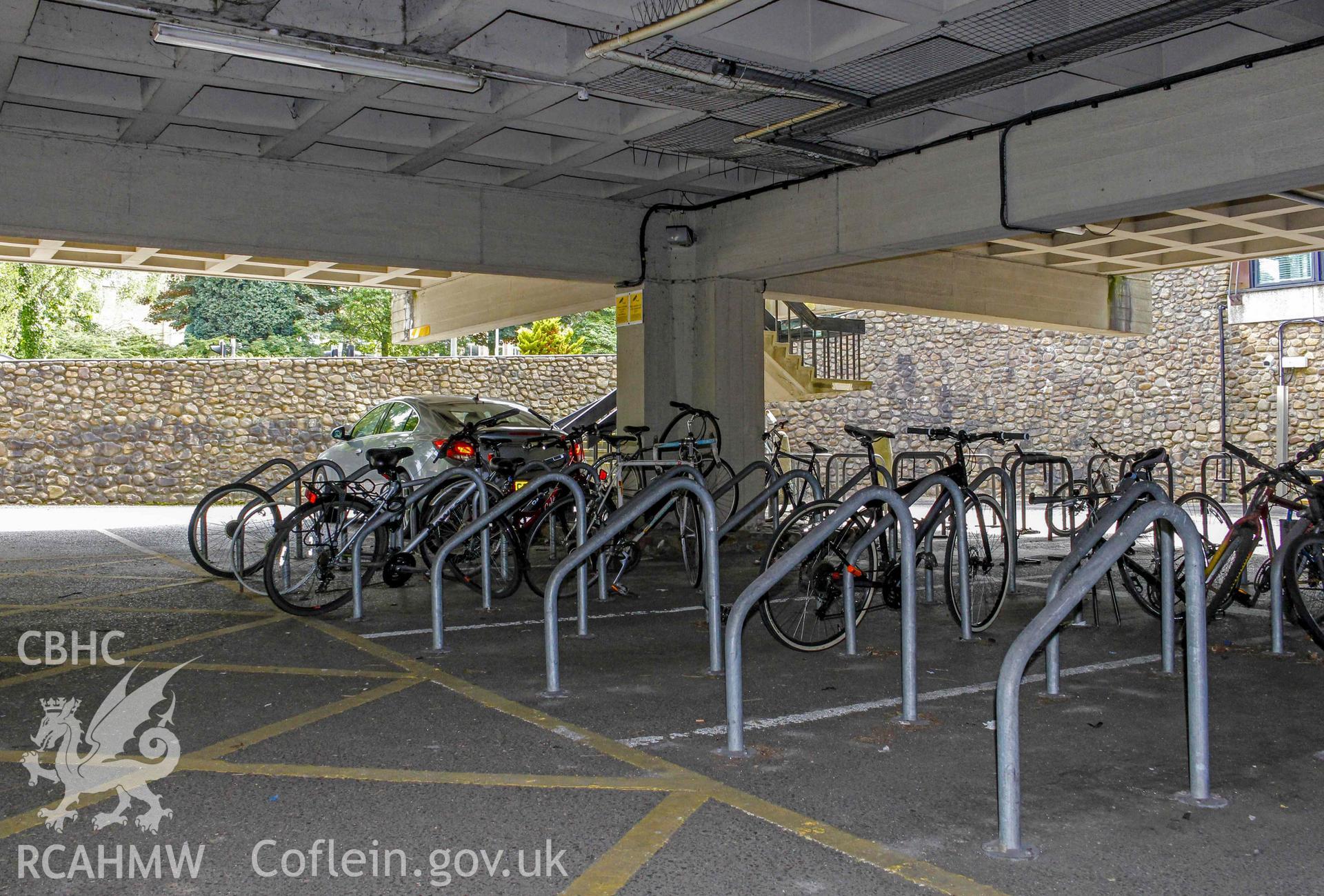 BBC Broadcasting House - Exterior, Canteen Car Park: View of bike racks in the car park, taken from North-East
