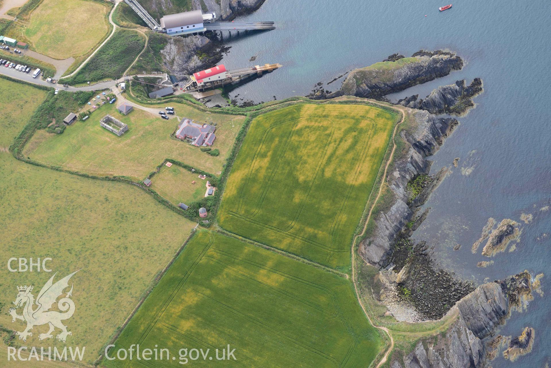 St Justinian's Chapel, and geological cropmarks. © Crown: CHERISH PROJECT 2017. Produced with EU funds through the Ireland Wales Co-operation Programme 2014-2023.