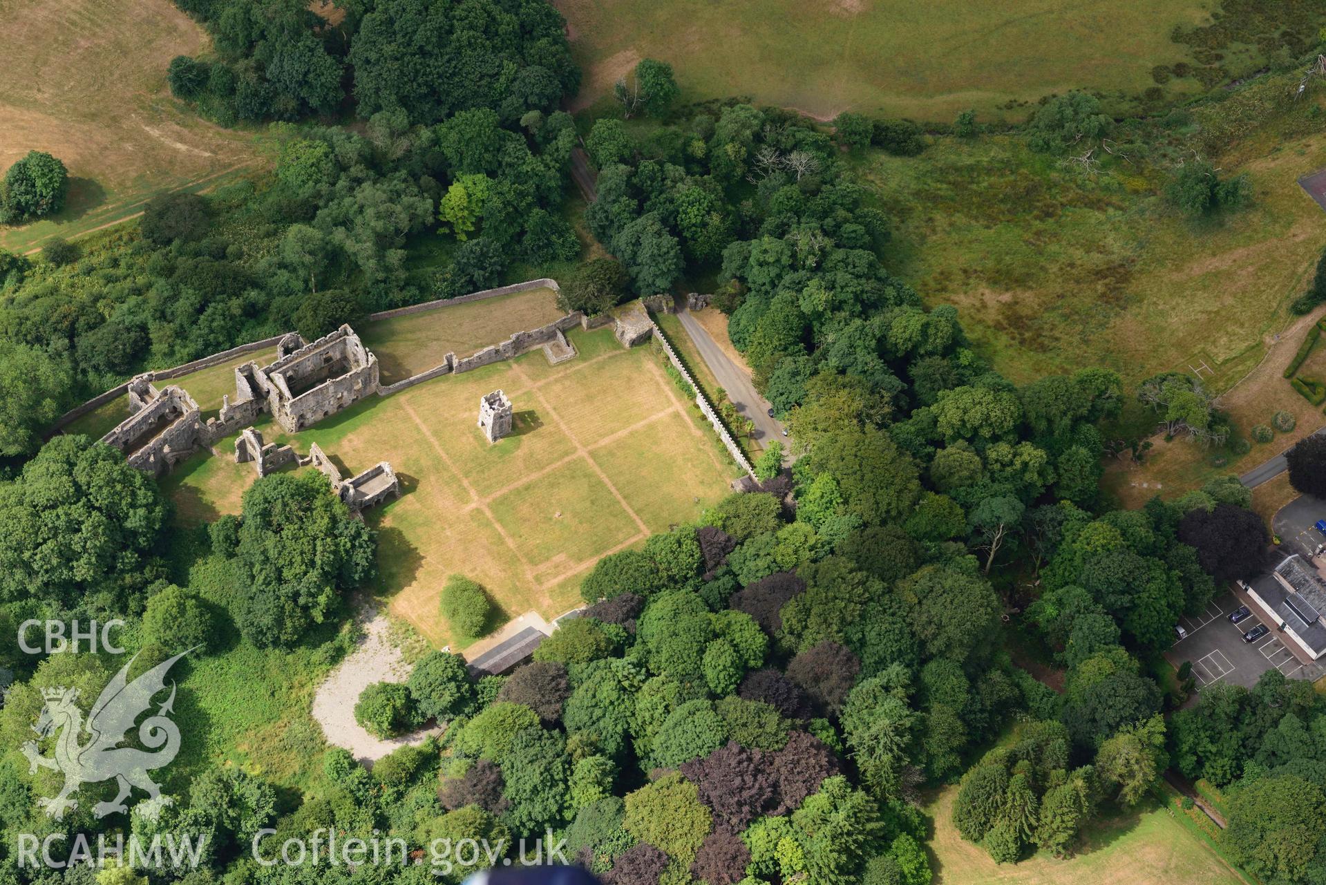 Aerial photography of Lamphey Bishops Palace Aerial reconnaissance survey for the CHERISH Project. Crown Copyright: CHERISH PROJECT 2018. Produced with EU funds through the Ireland Wales Co-operation Programme 2014-2020. All material made freely available through the Open Government Licence.