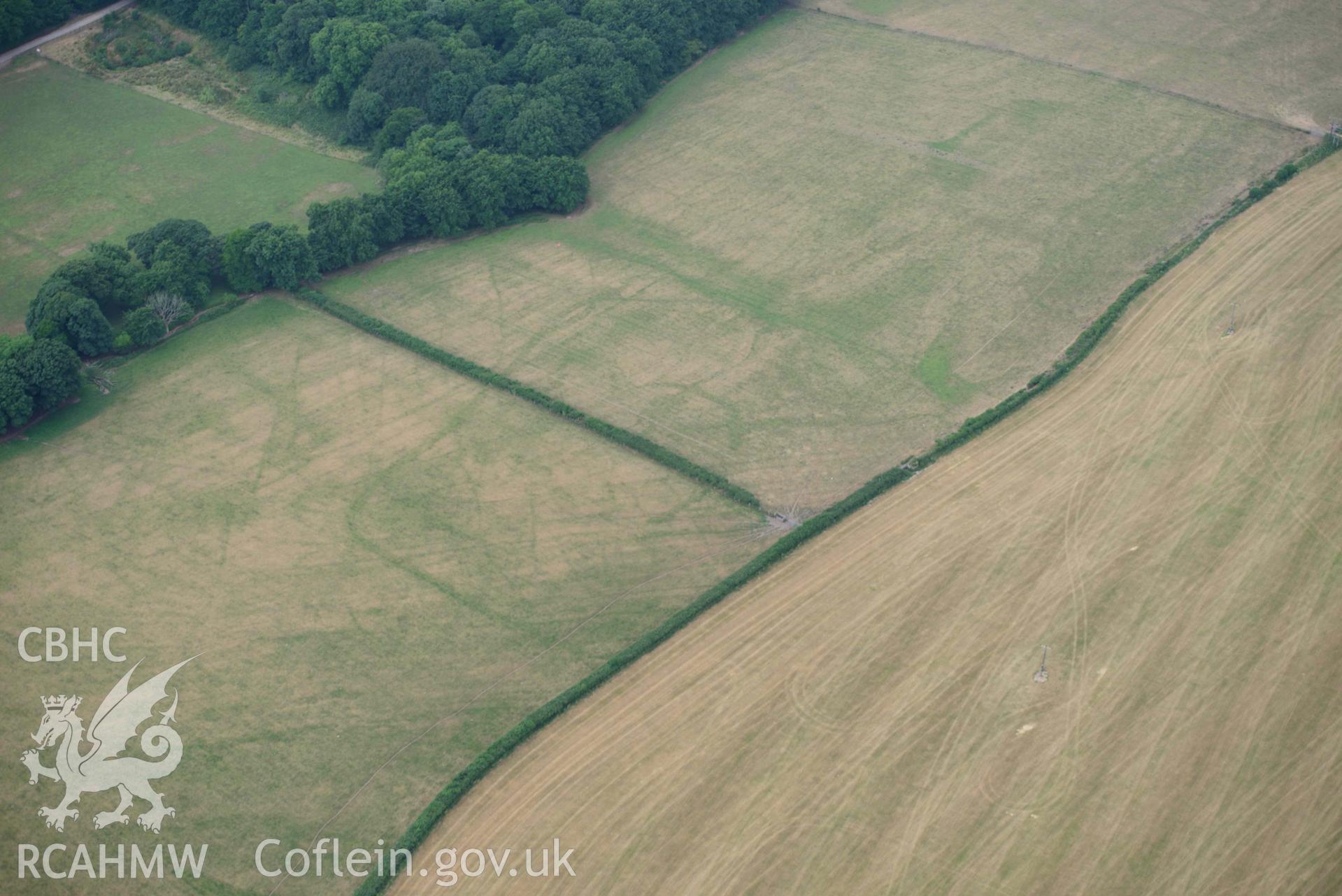 Aerial photography of Windsor Farm, Lamphey, defended Enclosure Aerial reconnaissance survey for the CHERISH Project. Crown Copyright: CHERISH PROJECT 2018. Produced with EU funds through the Ireland Wales Co-operation Programme 2014-2020. All material made freely available through the Open Government Licence.