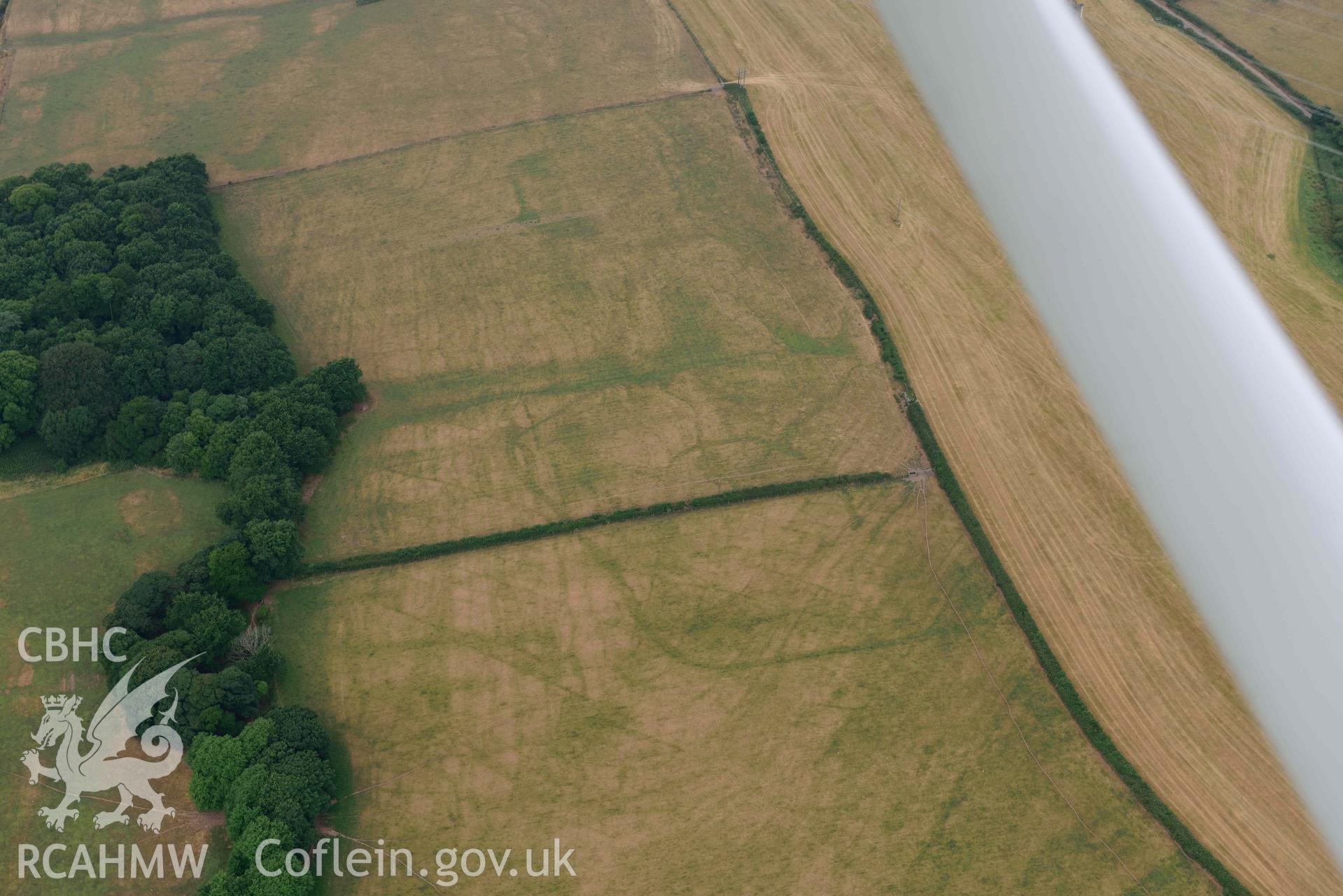 Aerial photography of Windsor Farm, Lamphey, defended Enclosure Aerial reconnaissance survey for the CHERISH Project. Crown Copyright: CHERISH PROJECT 2018. Produced with EU funds through the Ireland Wales Co-operation Programme 2014-2020. All material made freely available through the Open Government Licence.