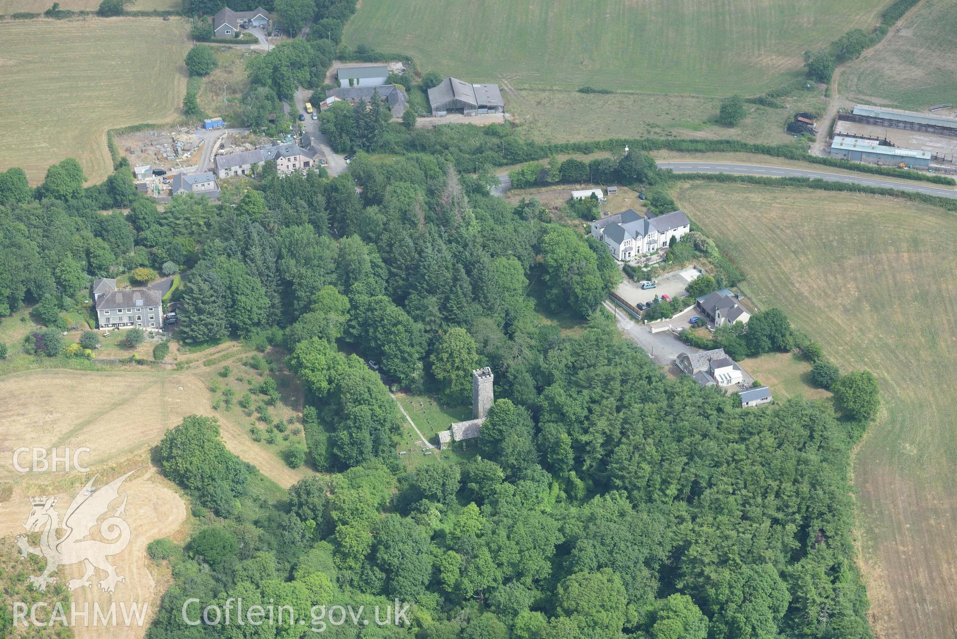 Aerial photography of St Lawrence's church Gumfreston Aerial reconnaissance survey for the CHERISH Project. Crown Copyright: CHERISH PROJECT 2018. Produced with EU funds through the Ireland Wales Co-operation Programme 2014-2020. All material made freely available through the Open Government Licence.