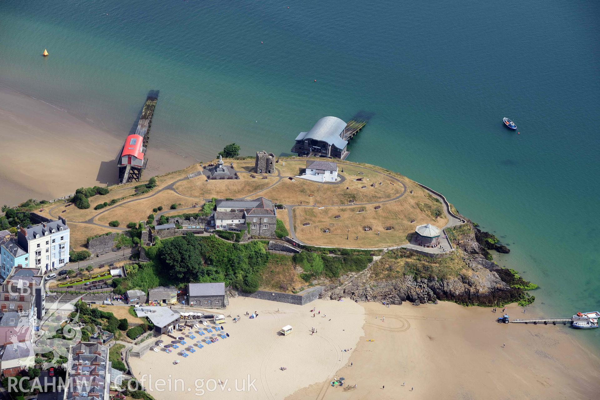 Aerial photography of Tenby town, lifeboat station and castle Aerial reconnaissance survey for the CHERISH Project. Crown Copyright: CHERISH PROJECT 2018. Produced with EU funds through the Ireland Wales Co-operation Programme 2014-2020. All material made freely available through the Open Government Licence.