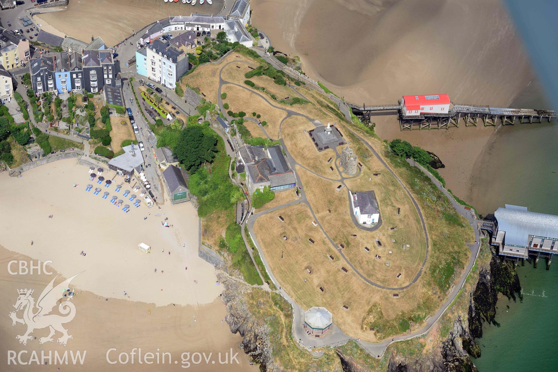 Aerial photography of Tenby town, lifeboat station and castle Aerial reconnaissance survey for the CHERISH Project. Crown Copyright: CHERISH PROJECT 2018. Produced with EU funds through the Ireland Wales Co-operation Programme 2014-2020. All material made freely available through the Open Government Licence.