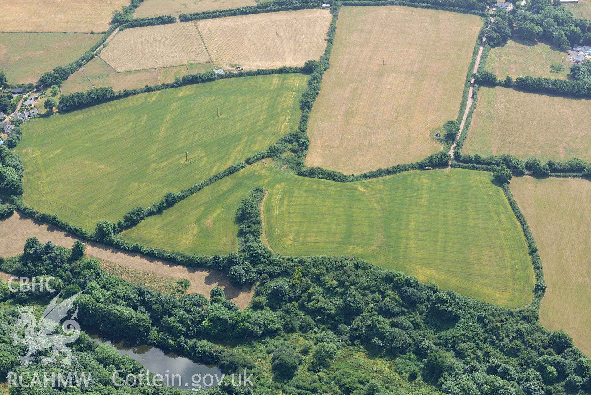 Aerial photography of Rickeston Rath Aerial reconnaissance survey for the CHERISH Project. Crown Copyright: CHERISH PROJECT 2018. Produced with EU funds through the Ireland Wales Co-operation Programme 2014-2020. All material made freely available through the Open Government Licence.