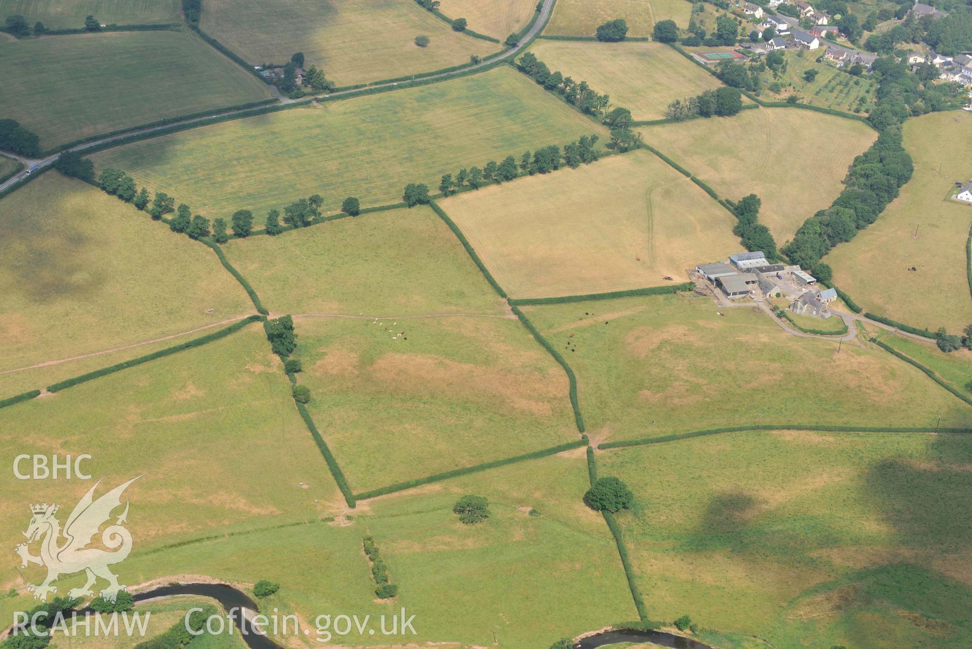 Aerial photography of Roman road, south of Nantllan Aerial reconnaissance survey for the CHERISH Project. Crown Copyright: CHERISH PROJECT 2018. Produced with EU funds through the Ireland Wales Co-operation Programme 2014-2020. All material made freely available through the Open Government Licence.