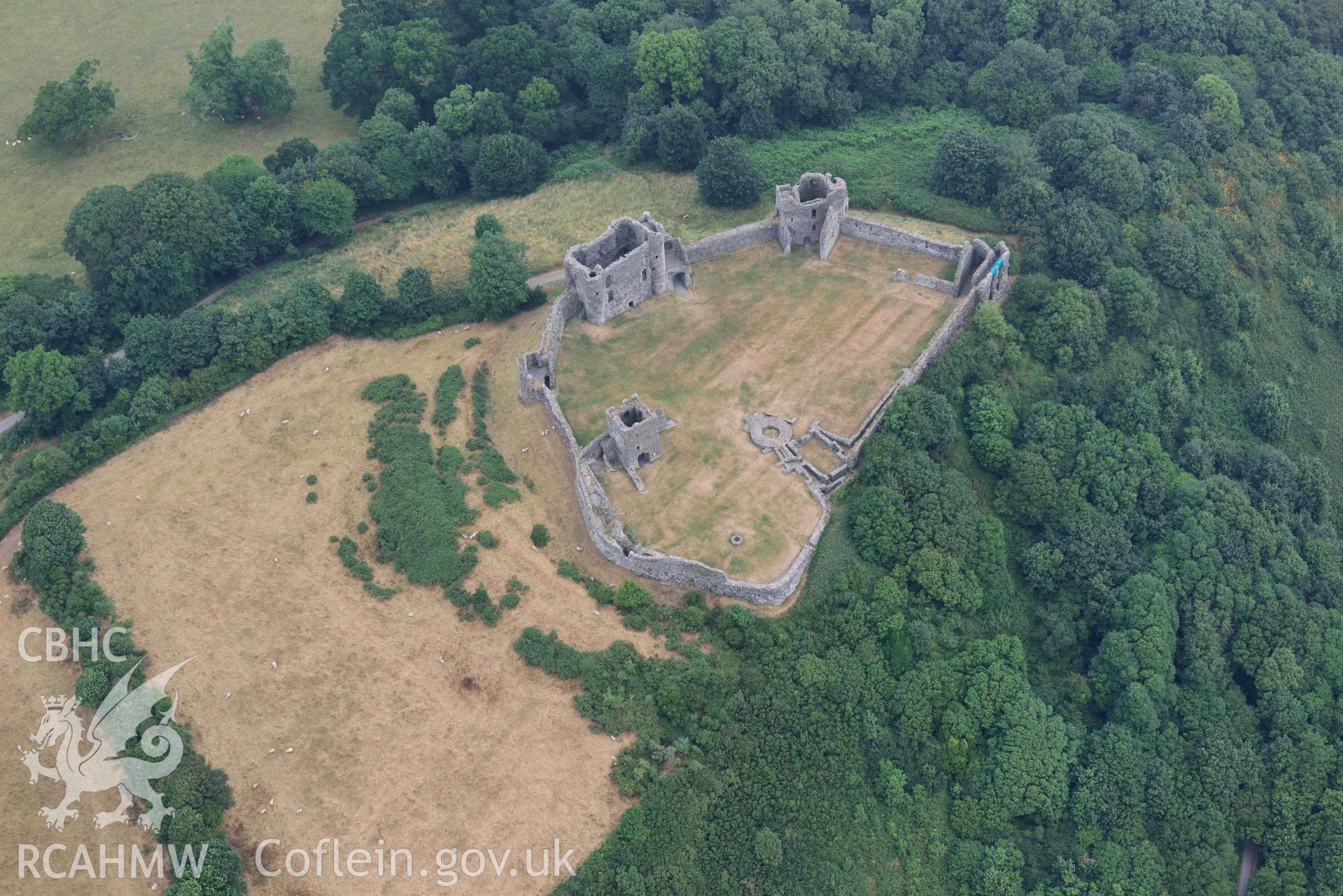 Aerial photography of  Llansteffan castle Aerial reconnaissance survey for the CHERISH Project. Crown Copyright: CHERISH PROJECT 2018. Produced with EU funds through the Ireland Wales Co-operation Programme 2014-2020. All material made freely available through the Open Government Licence.