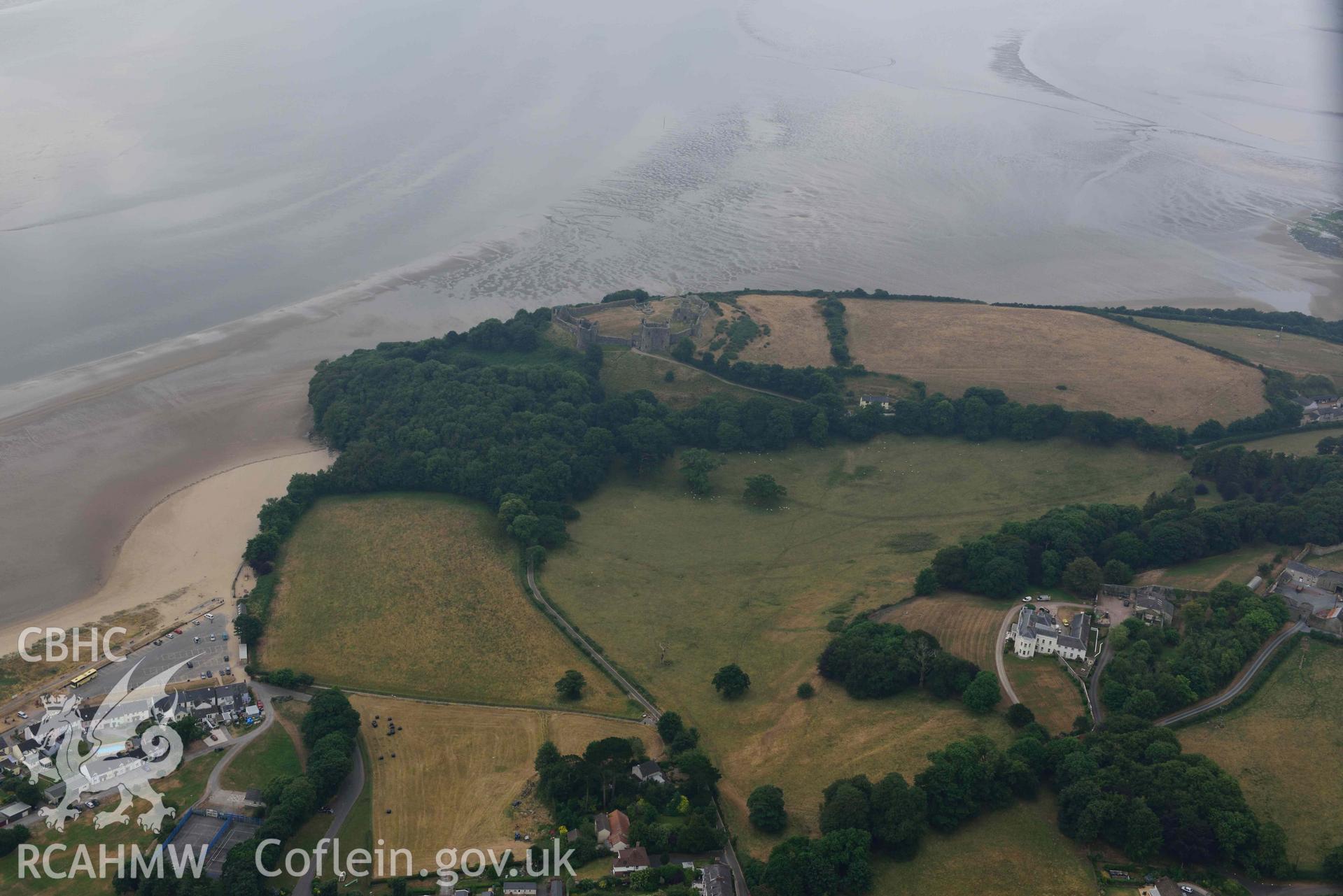 Aerial photography of  Llansteffan castle Aerial reconnaissance survey for the CHERISH Project. Crown Copyright: CHERISH PROJECT 2018. Produced with EU funds through the Ireland Wales Co-operation Programme 2014-2020. All material made freely available through the Open Government Licence.