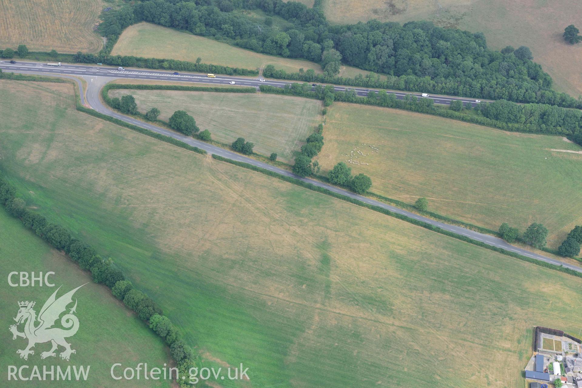 Aerial photography of Round barrow cropmark at Moor Aerial reconnaissance survey for the CHERISH Project. Crown Copyright: CHERISH PROJECT 2018. Produced with EU funds through the Ireland Wales Co-operation Programme 2014-2020. All material made freely available through the Open Government Licence.