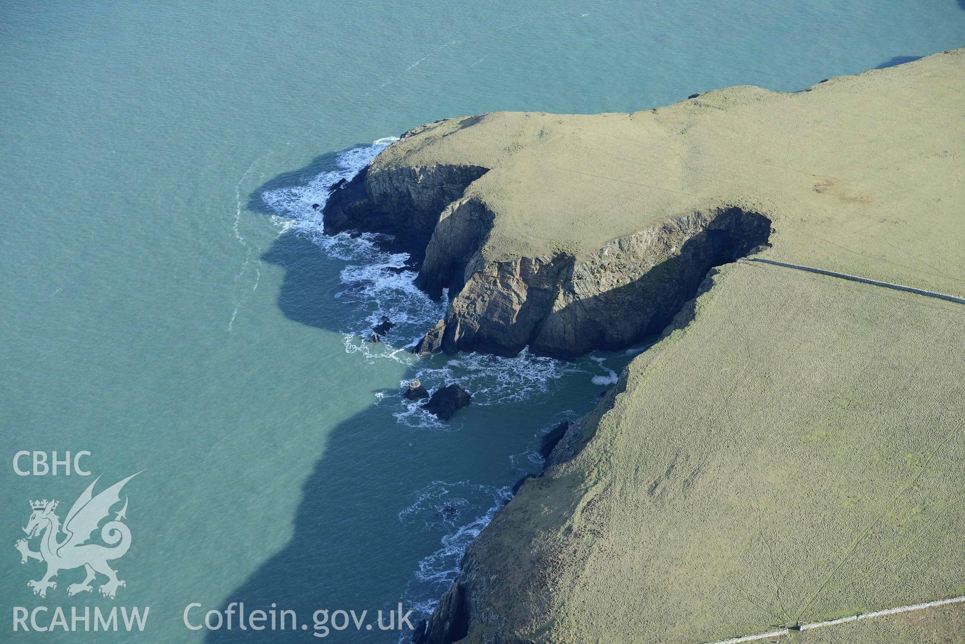 Aerial photo of  Trwyn sion owen.  Aerial reconnaissance survey for the CHERISH Project. Crown Copyright: CHERISH PROJECT 2018. Produced with EU funds through the Ireland Wales Co-operation Programme 2014-2020. All material made freely available through the Open Government Licence.