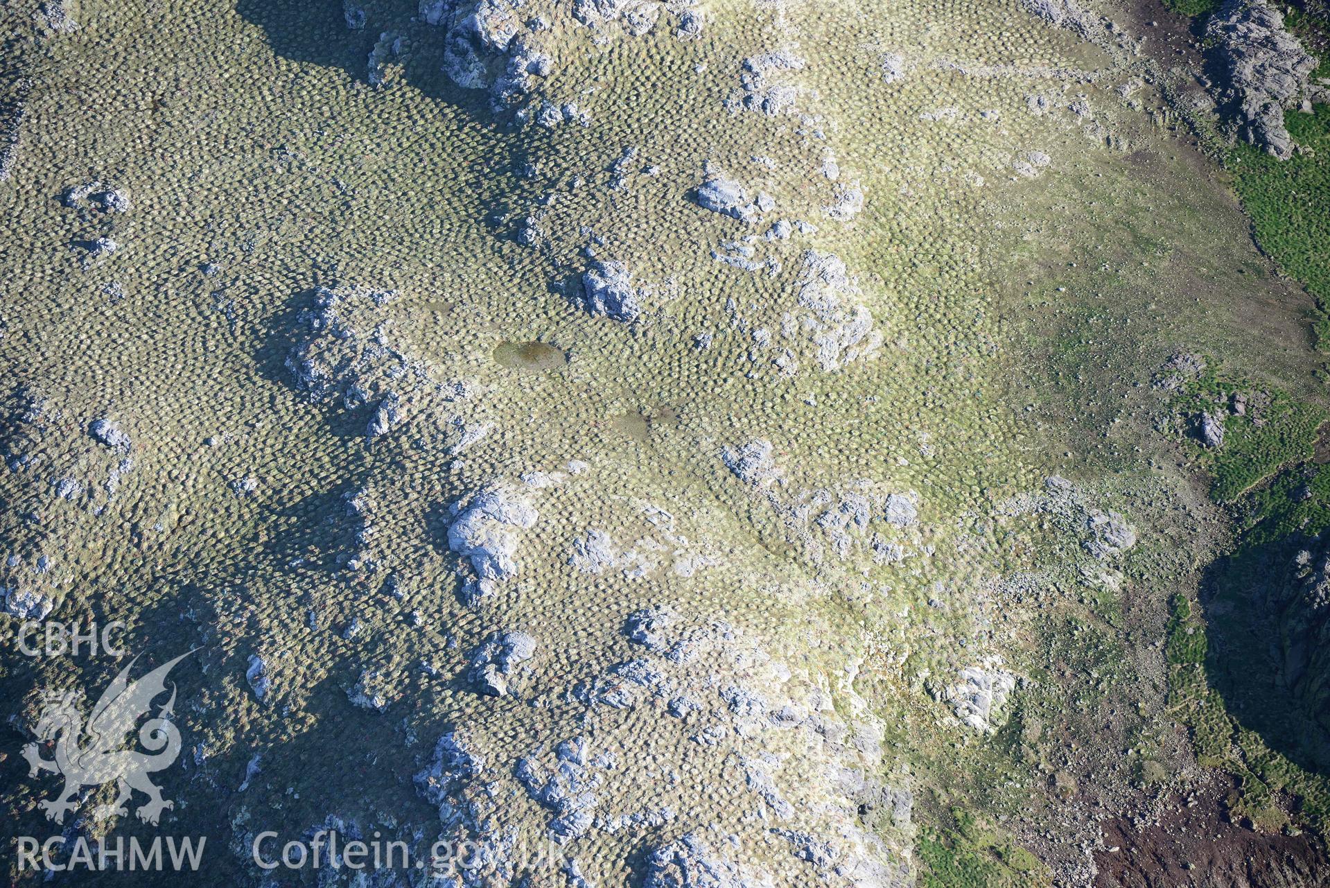 Aerial photo of  Grassholm Island.  Aerial reconnaissance survey for the CHERISH Project. Crown Copyright: CHERISH PROJECT 2018. Produced with EU funds through the Ireland Wales Co-operation Programme 2014-2020. All material made freely available through the Open Government Licence.