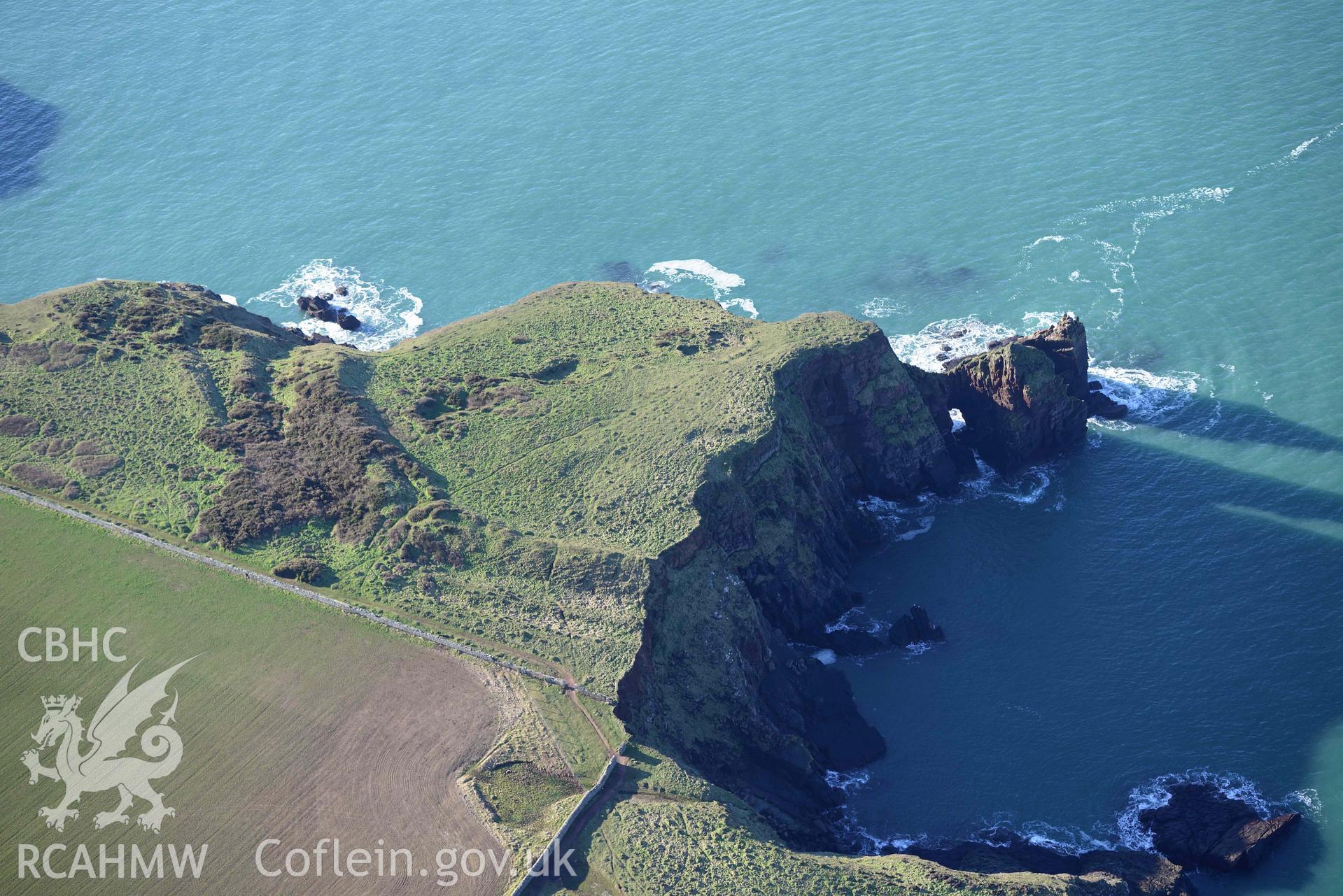 Aerial photo of Tower Point.  Aerial reconnaissance survey for the CHERISH Project. Crown Copyright: CHERISH PROJECT 2018. Produced with EU funds through the Ireland Wales Co-operation Programme 2014-2020. All material made freely available through the Open Government Licence.