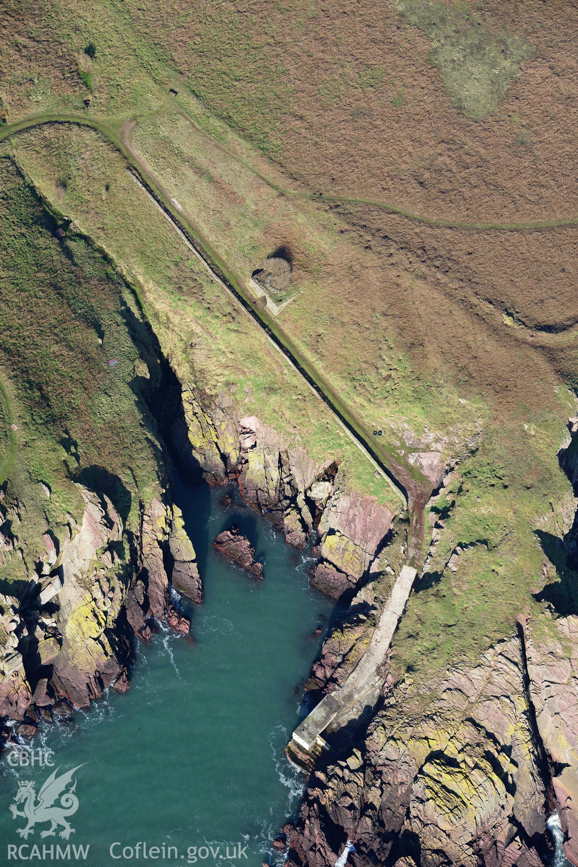 Aerial photo of Skokholm farmhouse.  Aerial reconnaissance survey for the CHERISH Project. Crown Copyright: CHERISH PROJECT 2018. Produced with EU funds through the Ireland Wales Co-operation Programme 2014-2020. All material made freely available through the Open Government Licence.