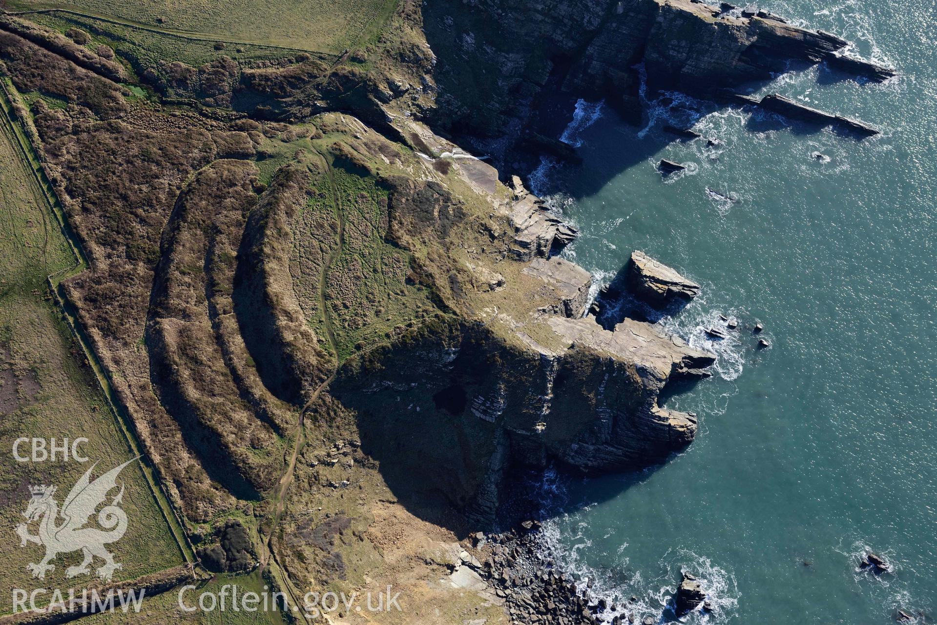 Aerial photo of Gateholm Island.  Aerial reconnaissance survey for the CHERISH Project. Crown Copyright: CHERISH PROJECT 2018. Produced with EU funds through the Ireland Wales Co-operation Programme 2014-2020. All material made freely available through the Open Government Licence.