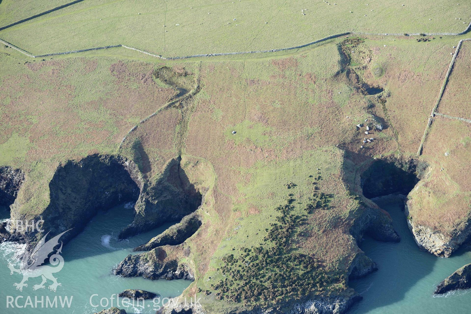 Aerial photo of  Trwyn sion owen.  Aerial reconnaissance survey for the CHERISH Project. Crown Copyright: CHERISH PROJECT 2018. Produced with EU funds through the Ireland Wales Co-operation Programme 2014-2020. All material made freely available through the Open Government Licence.