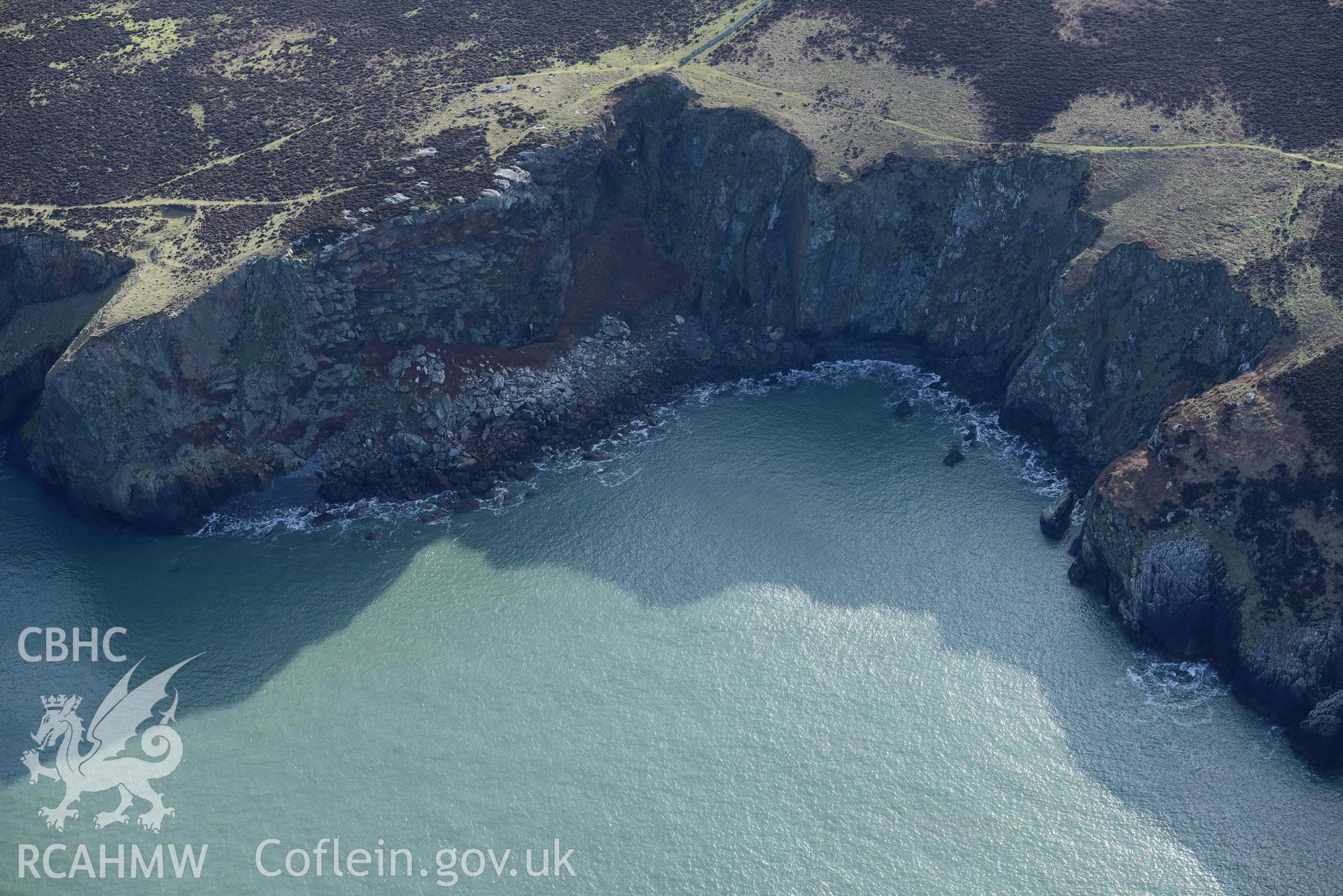 Aerial photo of Ramsey Island.  Aerial reconnaissance survey for the CHERISH Project. Crown Copyright: CHERISH PROJECT 2018. Produced with EU funds through the Ireland Wales Co-operation Programme 2014-2020. All material made freely available through the Open Government Licence.