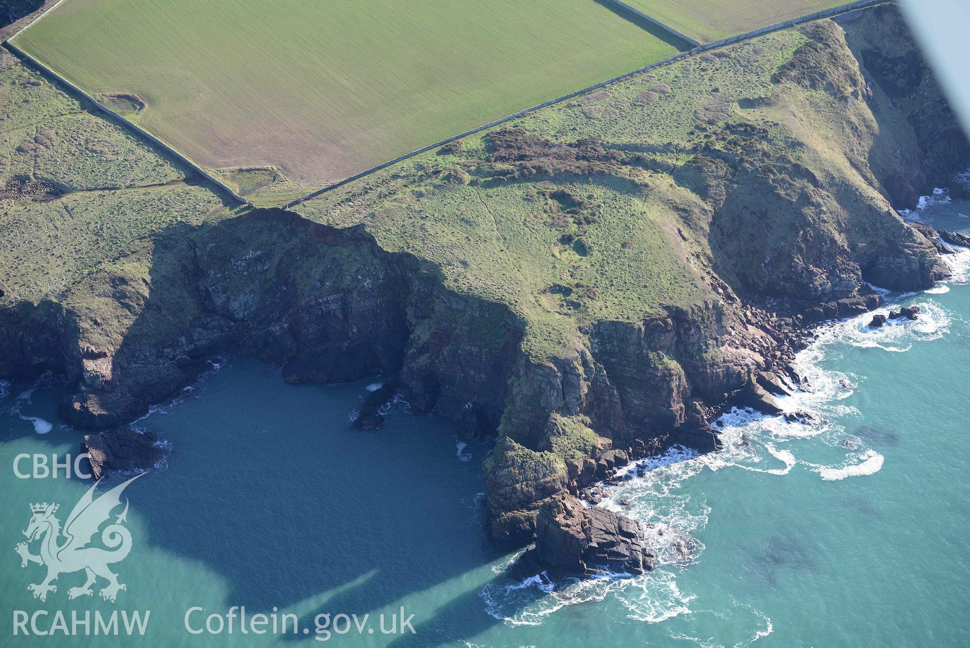 Aerial photo of Tower Point.  Aerial reconnaissance survey for the CHERISH Project. Crown Copyright: CHERISH PROJECT 2018. Produced with EU funds through the Ireland Wales Co-operation Programme 2014-2020. All material made freely available through the Open Government Licence.