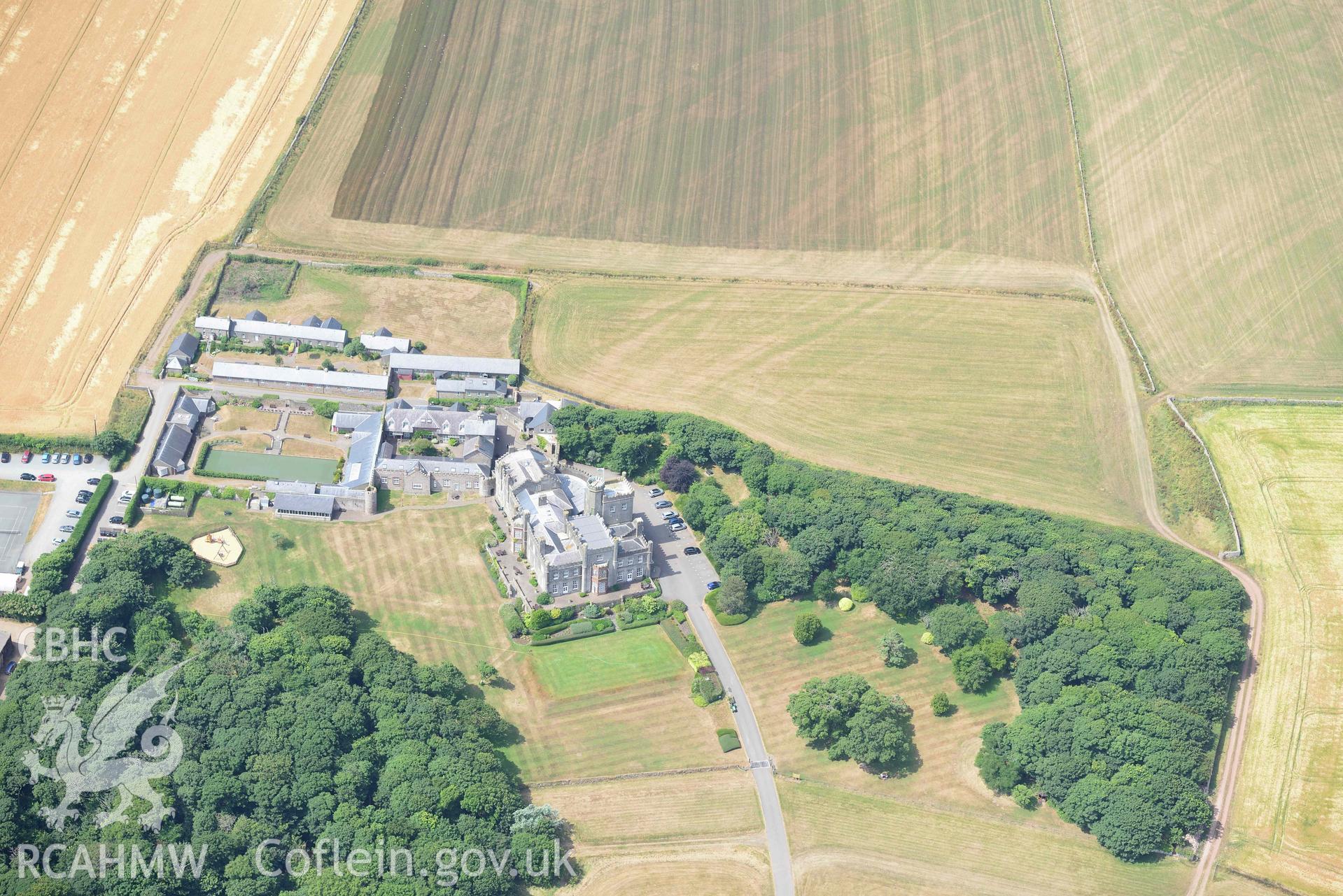 Aerial photography of  St Brides castle Aerial reconnaissance survey for the CHERISH Project. Crown Copyright: CHERISH PROJECT 2018. Produced with EU funds through the Ireland Wales Co-operation Programme 2014-2020. All material made freely available through the Open Government Licence.