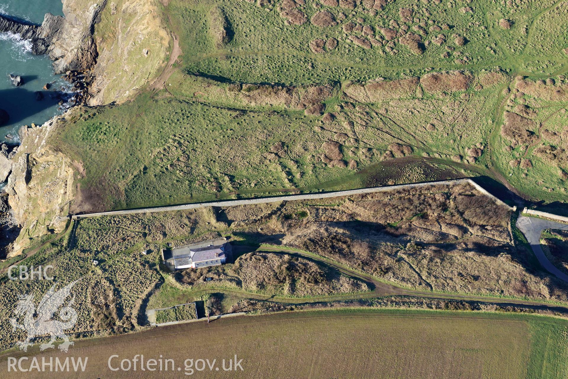 Aerial photo of  Rath Cott.  Aerial reconnaissance survey for the CHERISH Project. Crown Copyright: CHERISH PROJECT 2018. Produced with EU funds through the Ireland Wales Co-operation Programme 2014-2020. All material made freely available through the Open Government Licence.