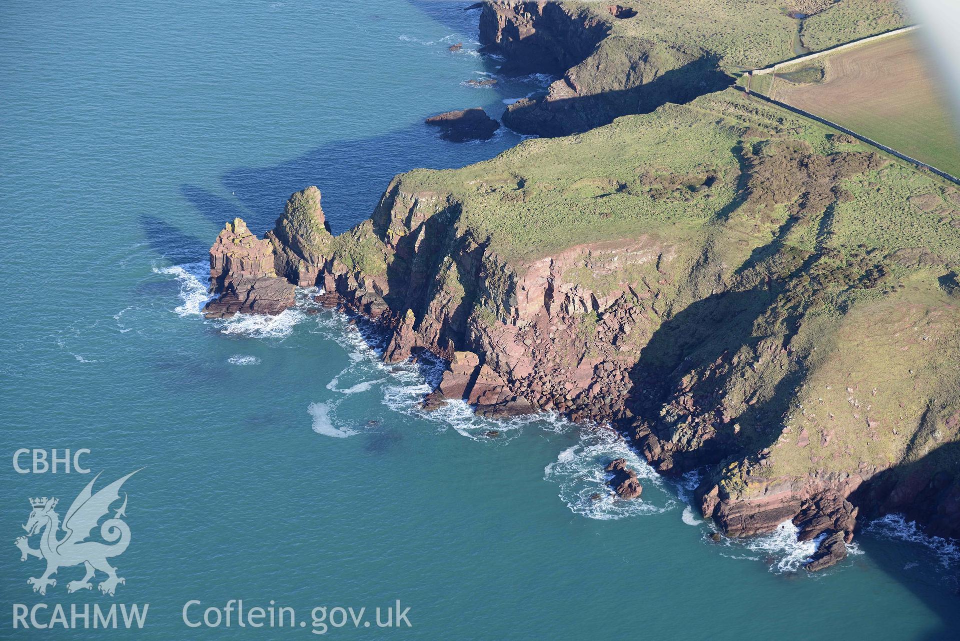 Aerial photo of Tower Point.  Aerial reconnaissance survey for the CHERISH Project. Crown Copyright: CHERISH PROJECT 2018. Produced with EU funds through the Ireland Wales Co-operation Programme 2014-2020. All material made freely available through the Open Government Licence.