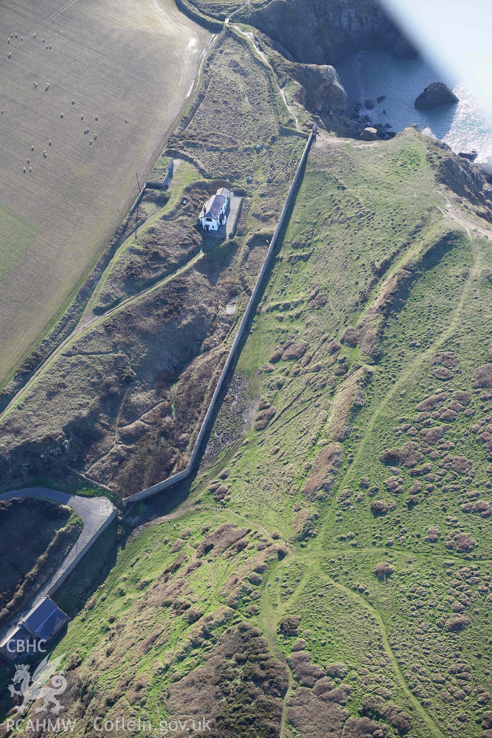 Aerial photo of  Rath Cott.  Aerial reconnaissance survey for the CHERISH Project. Crown Copyright: CHERISH PROJECT 2018. Produced with EU funds through the Ireland Wales Co-operation Programme 2014-2020. All material made freely available through the Open Government Licence.