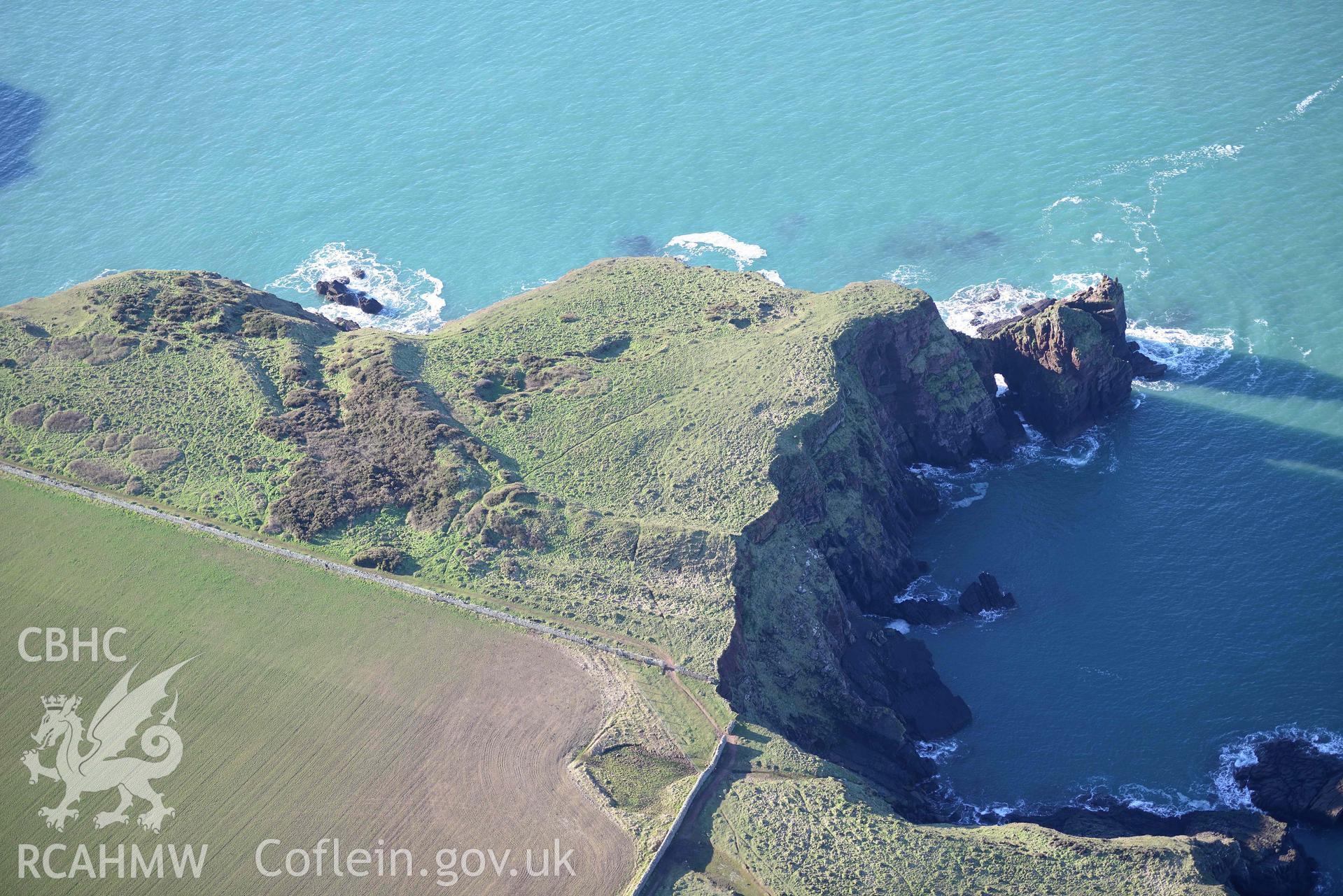 Aerial photo of Tower Point.  Aerial reconnaissance survey for the CHERISH Project. Crown Copyright: CHERISH PROJECT 2018. Produced with EU funds through the Ireland Wales Co-operation Programme 2014-2020. All material made freely available through the Open Government Licence.