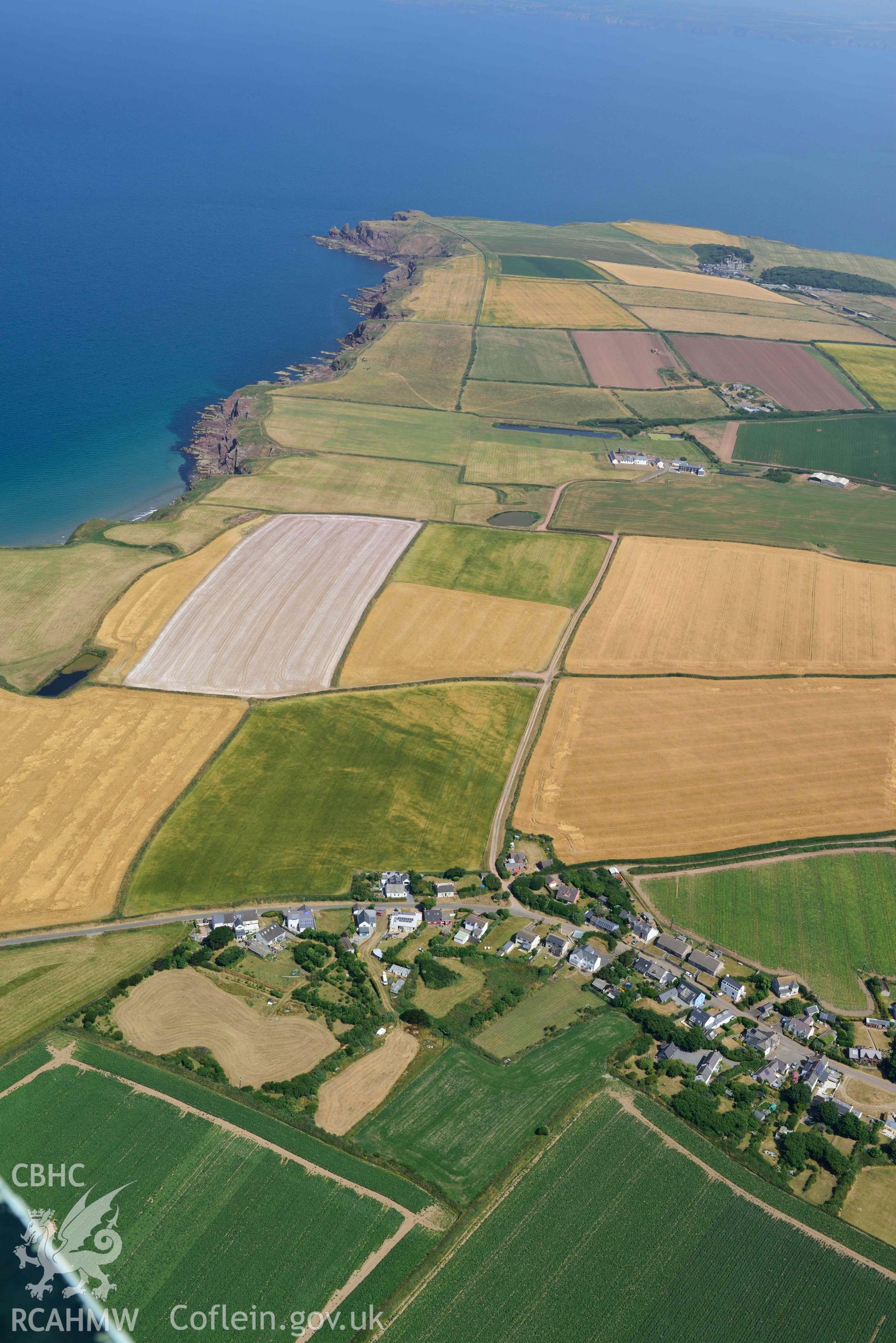 Aerial photography of Marloes village Aerial reconnaissance survey for the CHERISH Project. Crown Copyright: CHERISH PROJECT 2018. Produced with EU funds through the Ireland Wales Co-operation Programme 2014-2020. All material made freely available through the Open Government Licence.