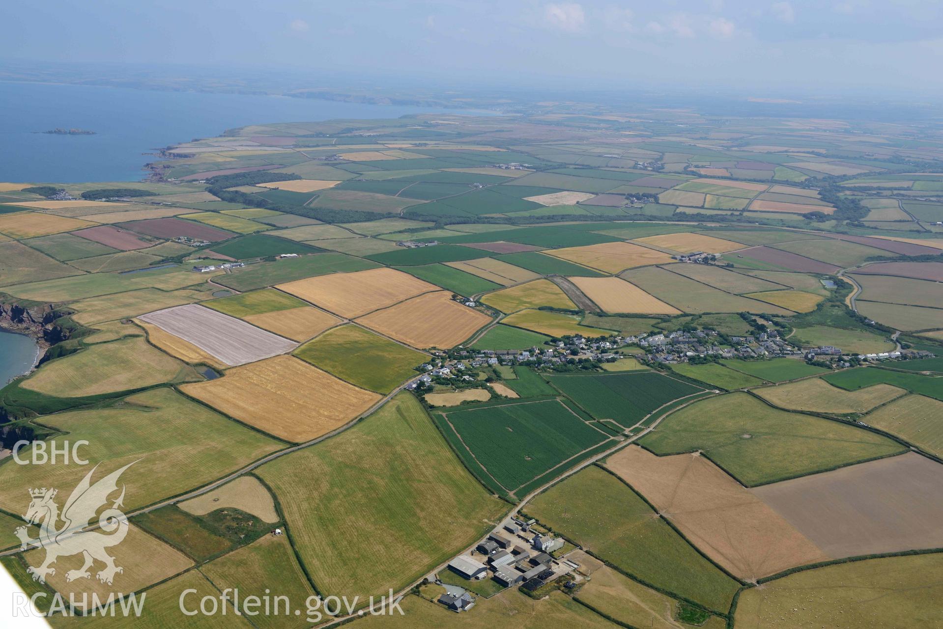 Aerial photography of Marloes village Aerial reconnaissance survey for the CHERISH Project. Crown Copyright: CHERISH PROJECT 2018. Produced with EU funds through the Ireland Wales Co-operation Programme 2014-2020. All material made freely available through the Open Government Licence.