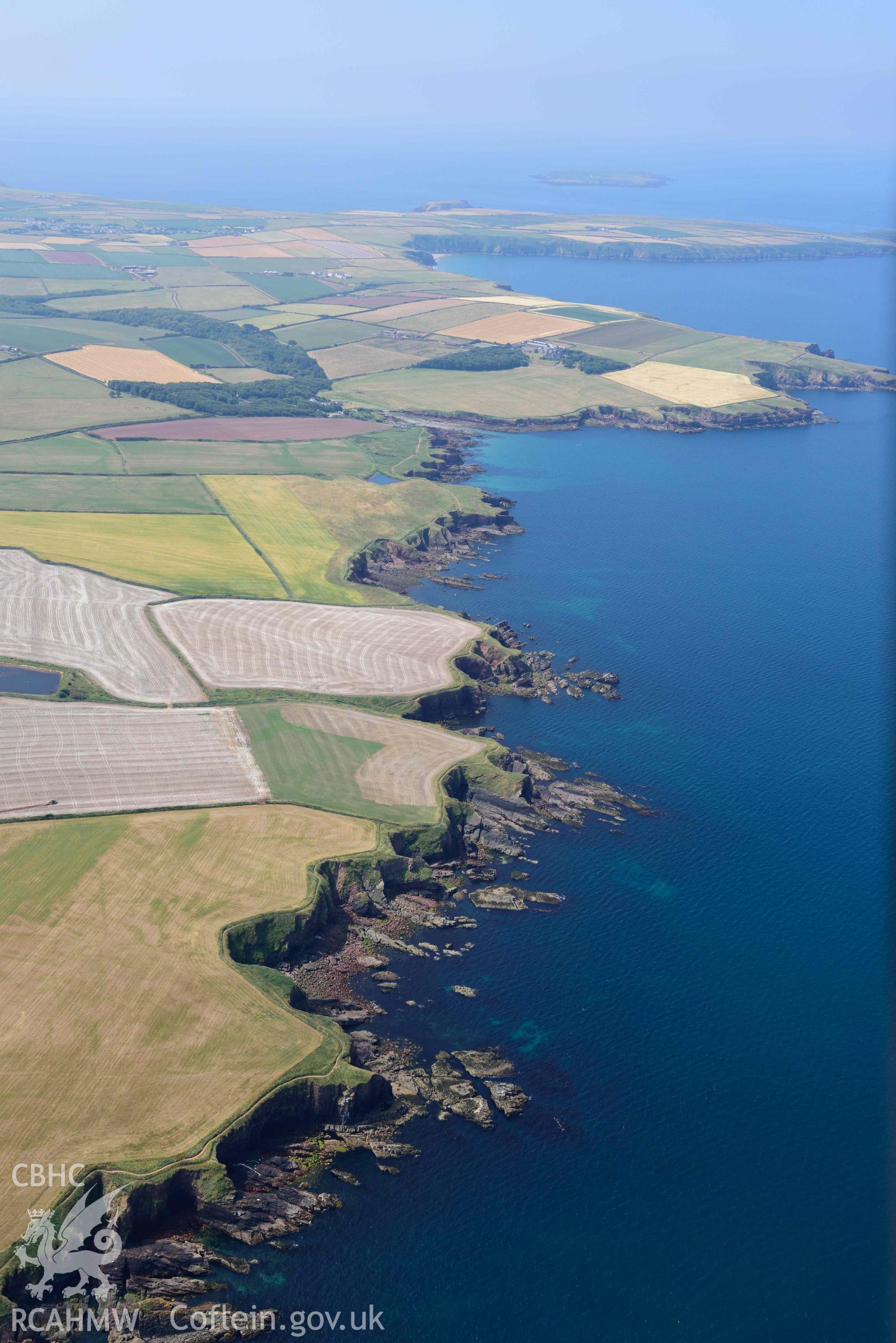 Aerial photography of St Brides Haven Aerial reconnaissance survey for the CHERISH Project. Crown Copyright: CHERISH PROJECT 2018. Produced with EU funds through the Ireland Wales Co-operation Programme 2014-2020. All material made freely available through the Open Government Licence.