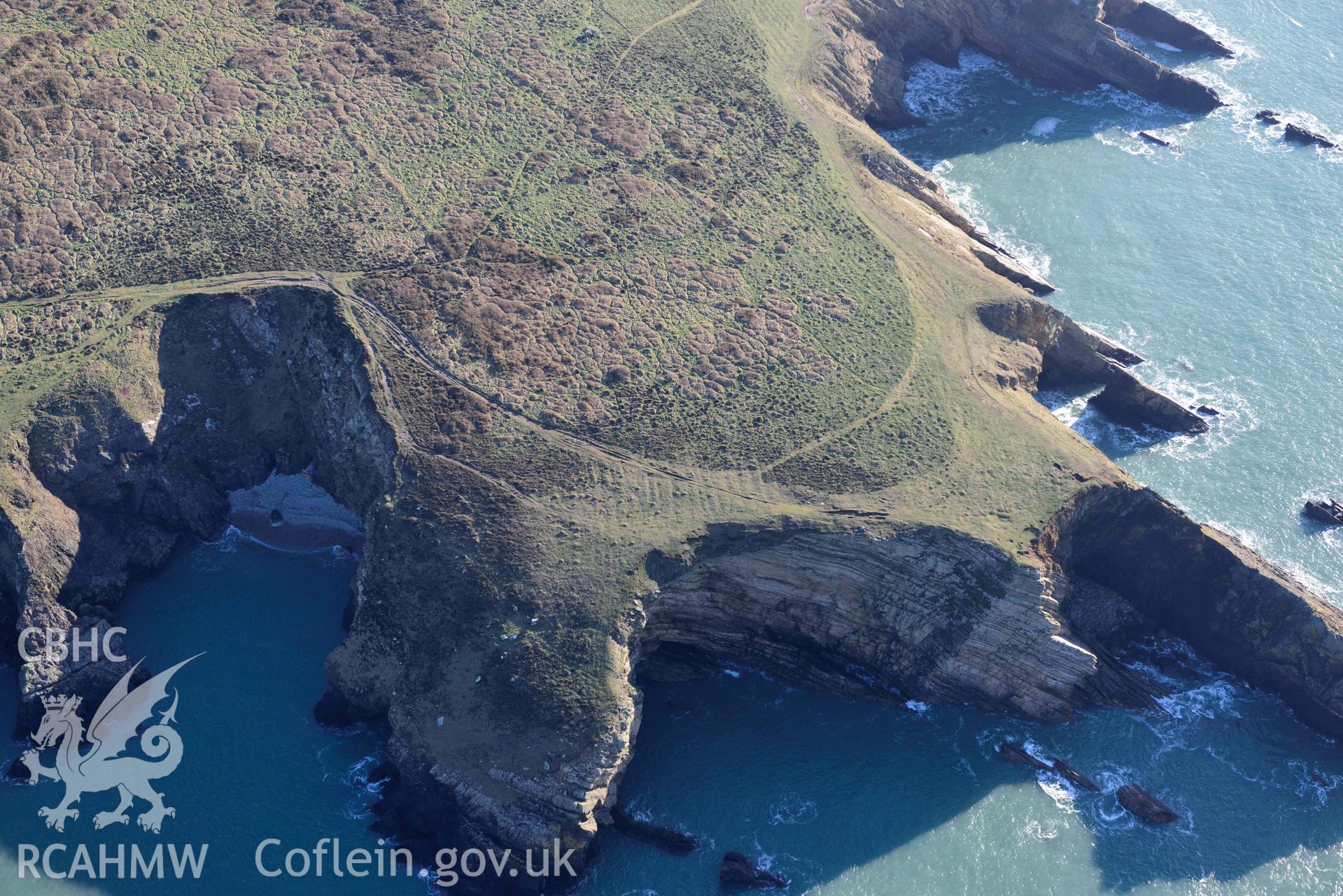 Aerial photo of Deer Park;Wooltack Point Field System.  Aerial reconnaissance survey for the CHERISH Project. Crown Copyright: CHERISH PROJECT 2018. Produced with EU funds through the Ireland Wales Co-operation Programme 2014-2020. All material made freely available through the Open Government Licence.