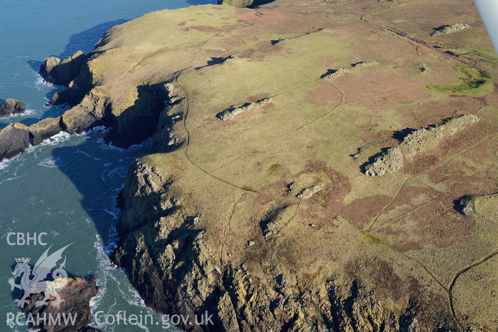 Aerial photo of Skomer Is fields.  Aerial reconnaissance survey for the CHERISH Project. Crown Copyright: CHERISH PROJECT 2018. Produced with EU funds through the Ireland Wales Co-operation Programme 2014-2020. All material made freely available through the Open Government Licence.