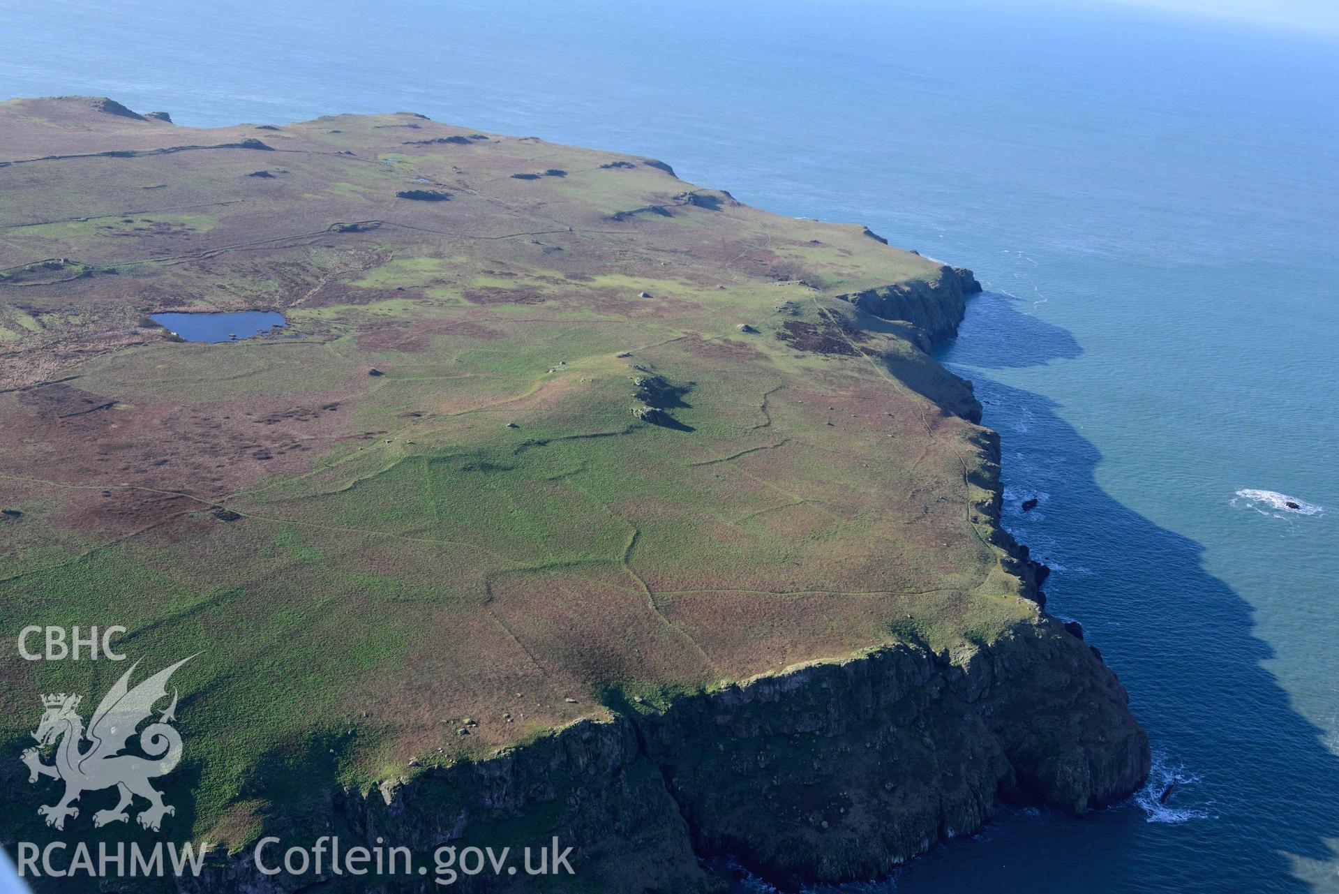 Aerial photo of Skomer Island, north fields.  Aerial reconnaissance survey for the CHERISH Project. Crown Copyright: CHERISH PROJECT 2018. Produced with EU funds through the Ireland Wales Co-operation Programme 2014-2020. All material made freely available through the Open Government Licence.