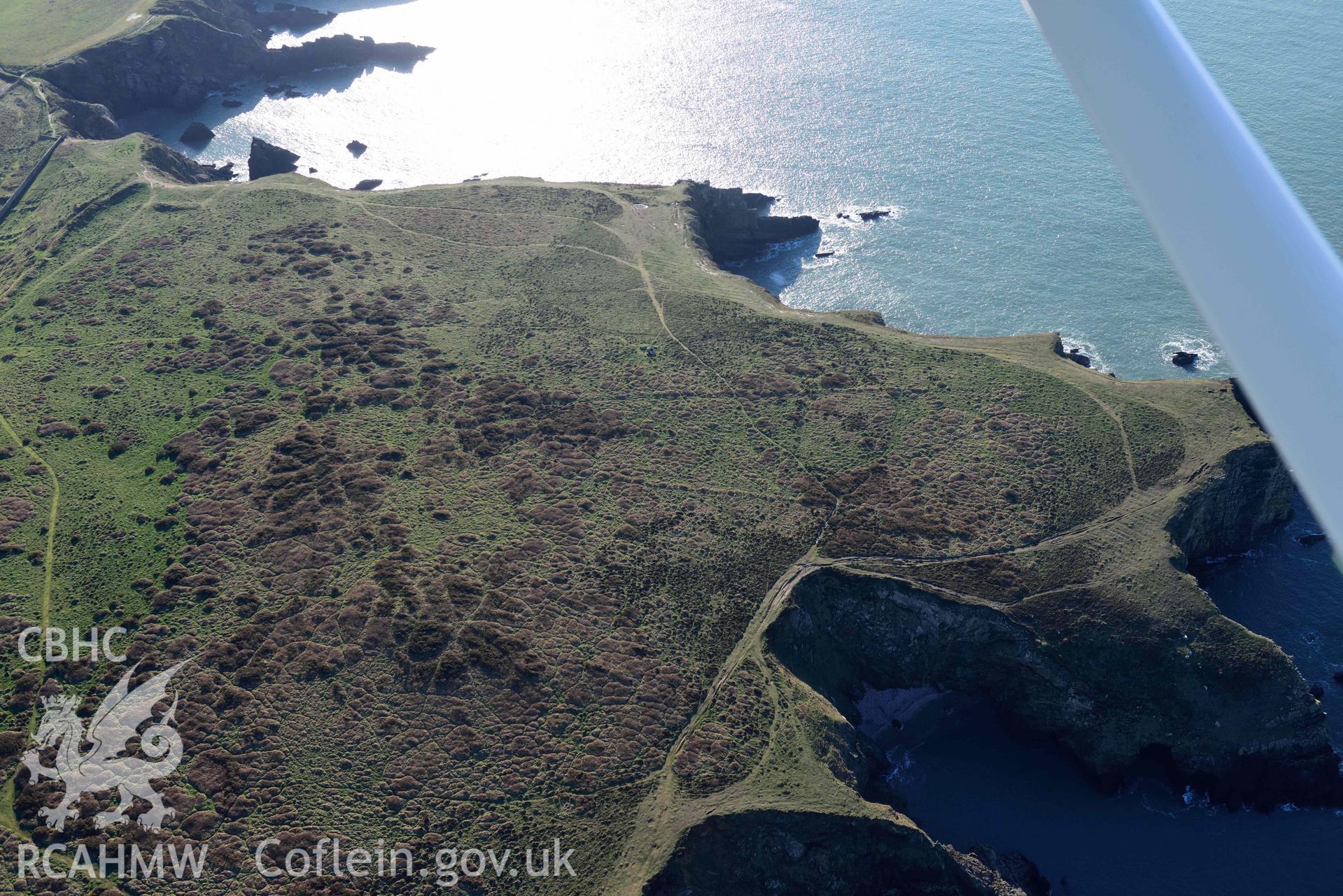 Aerial photo of Deer Park;Wooltack Point Field System.  Aerial reconnaissance survey for the CHERISH Project. Crown Copyright: CHERISH PROJECT 2018. Produced with EU funds through the Ireland Wales Co-operation Programme 2014-2020. All material made freely available through the Open Government Licence.