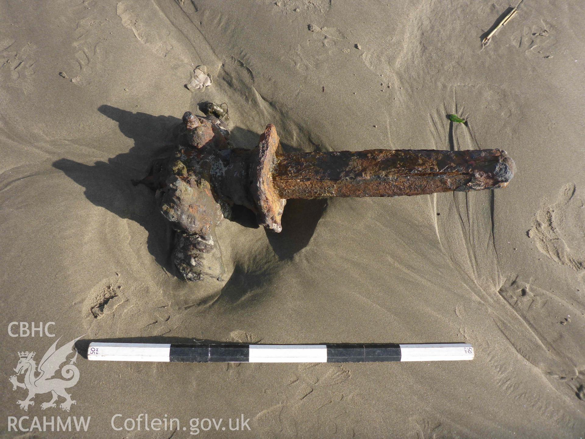 Exposed ironwork from the FRANCIS BEDDOE on 31/01/2025. Scale is 0.5m, 10cm increments.