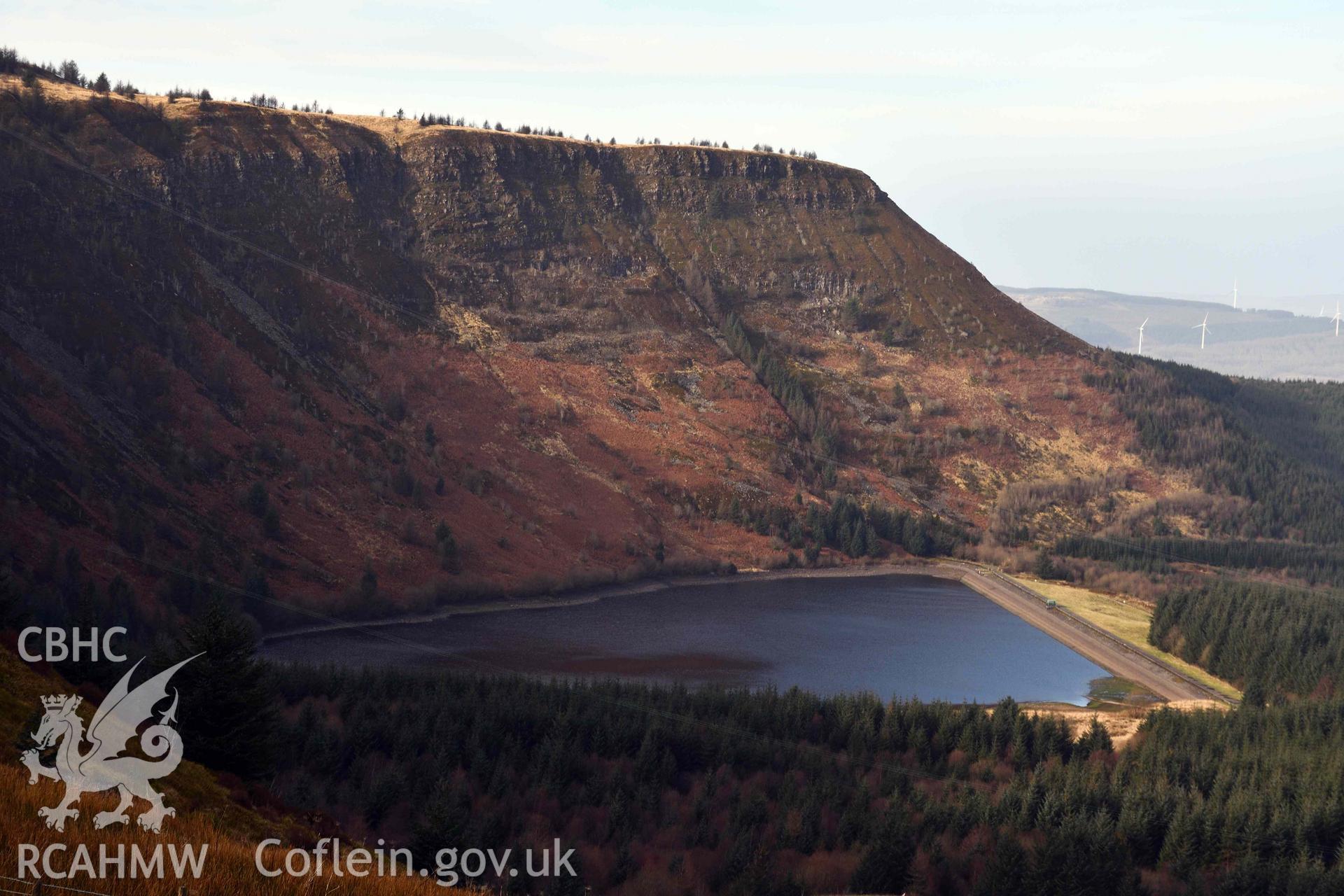 Landscape view of lake looking west from Rhigos Viewpoint