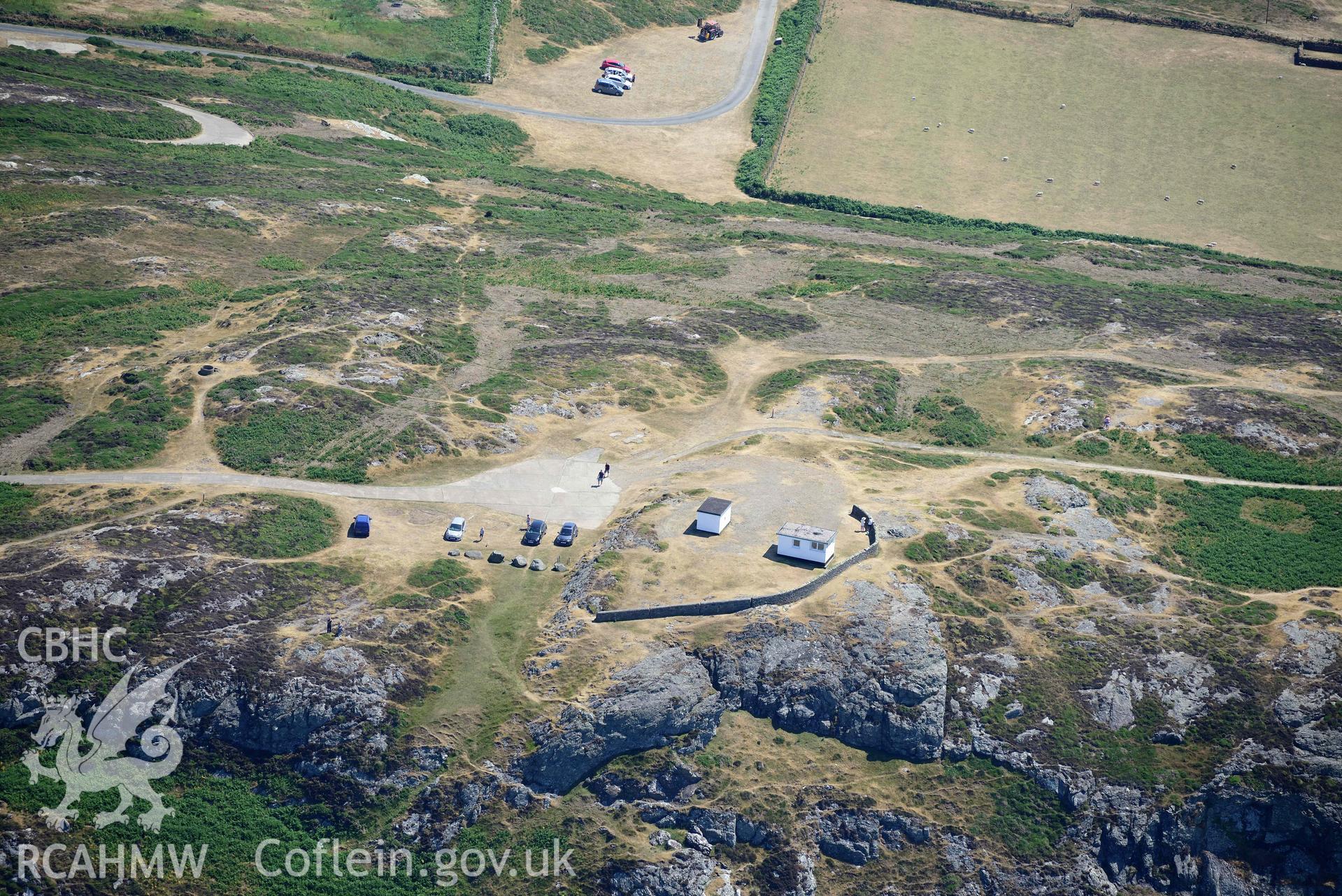 Aerial photograph: Ynys Enlli or Bardsey Island, view from the north. Crown: CHERISH PROJECT 2018. Produced with EU funds through the Ireland Wales Co-operation Programme 2014-2020 (NGR SH119221)