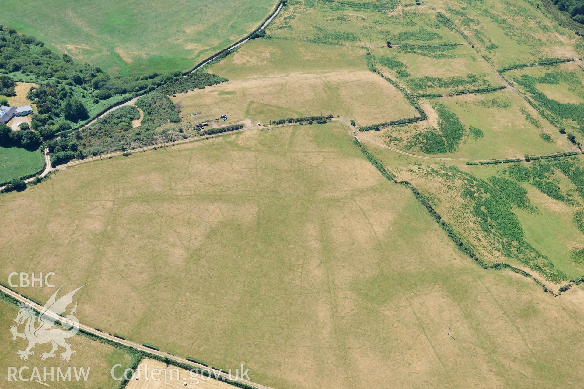 Aerial photograph: Pen Bryn Adda field system. Crown: CHERISH PROJECT 2018. Produced with EU funds through the Ireland Wales Co-operation Programme 2014-2020 (NGR SH332366)