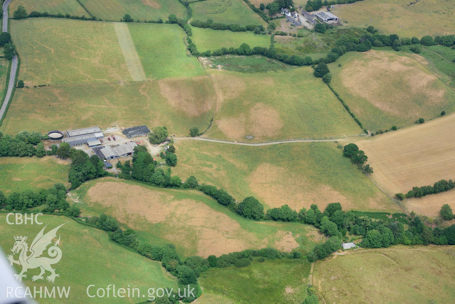 Aerial photograph: Old Abbey Farm, non-archaeological parchmarks. Crown: CHERISH PROJECT 2018. Produced with EU funds through the Ireland Wales Co-operation Programme 2014-2020 (NGR SN717646)