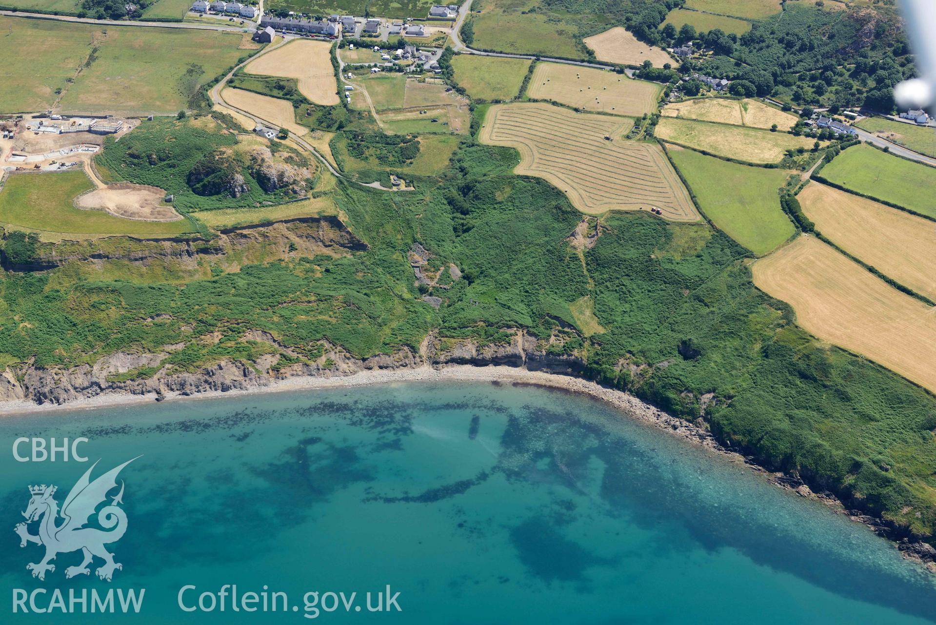 Aerial photograph: Boulder Bank fish trap. Crown: CHERISH PROJECT 2018. Produced with EU funds through the Ireland Wales Co-operation Programme 2014-2020 (NGR SH321423)