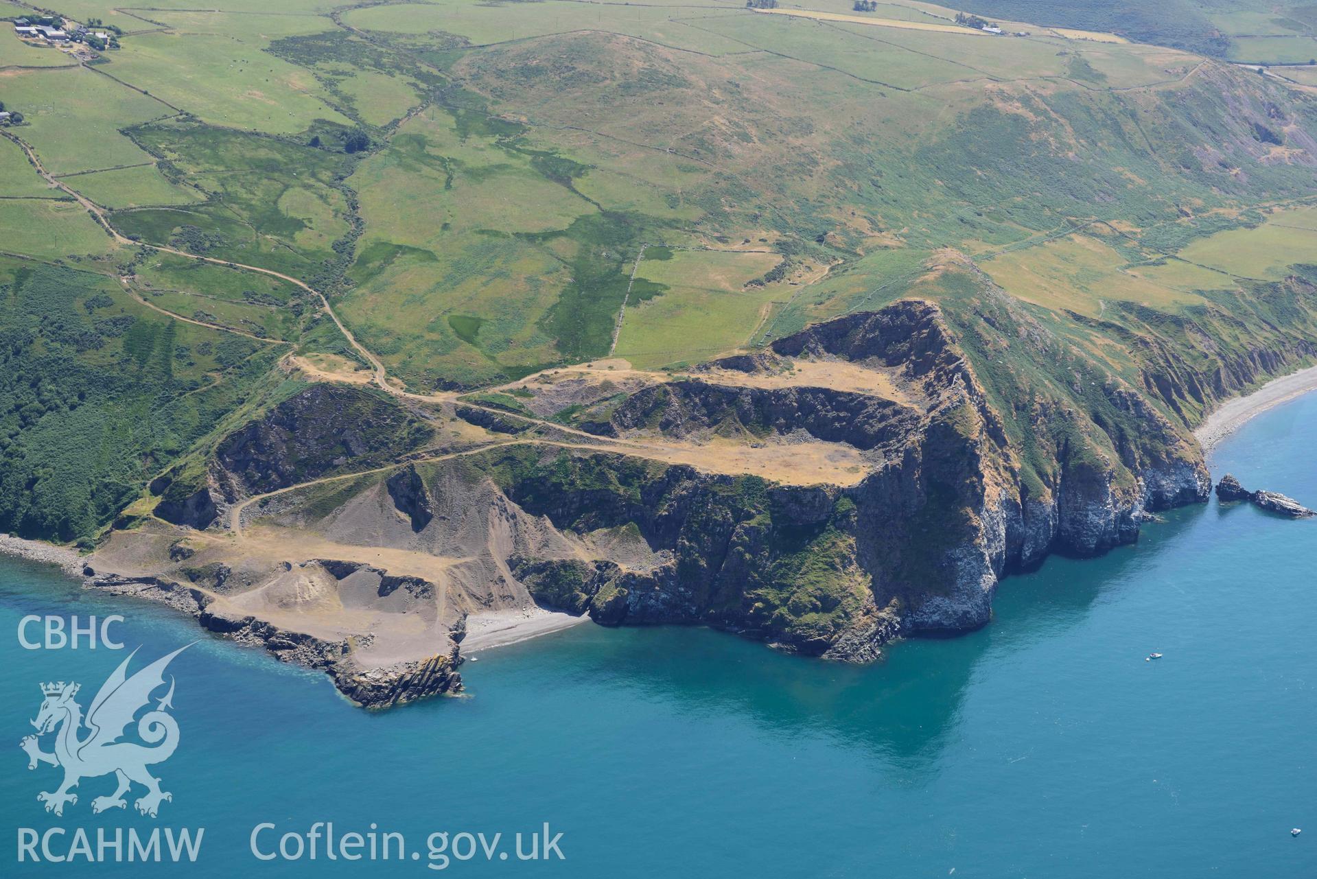 Aerial photograph: Carreg y Llam stone quarry. Crown: CHERISH PROJECT 2018. Produced with EU funds through the Ireland Wales Co-operation Programme 2014-2020 (NGR SH335438)