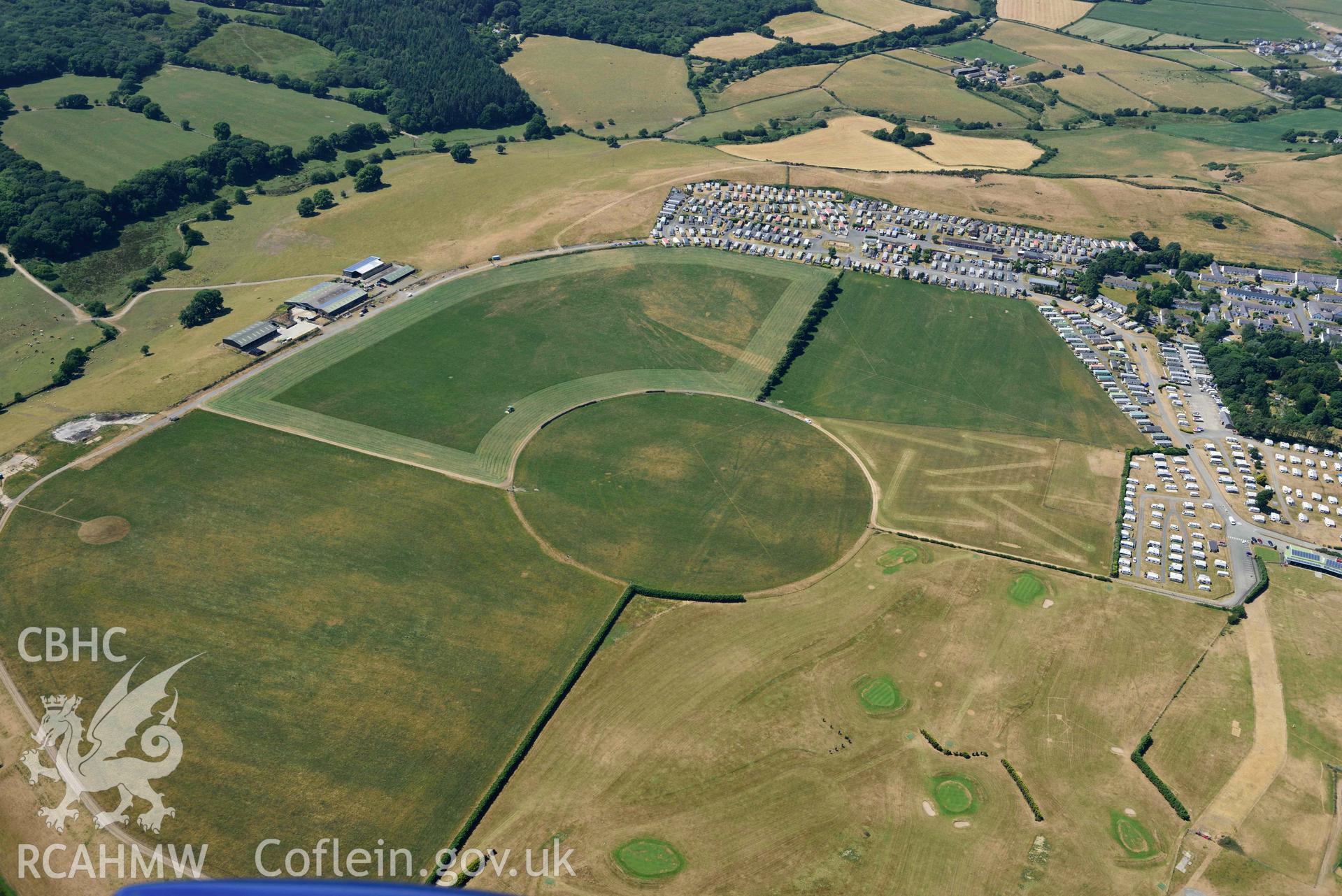 Aerial photograph: Penrhos airfield. Crown: CHERISH PROJECT 2018. Produced with EU funds through the Ireland Wales Co-operation Programme 2014-2020 (NGR SH335336)